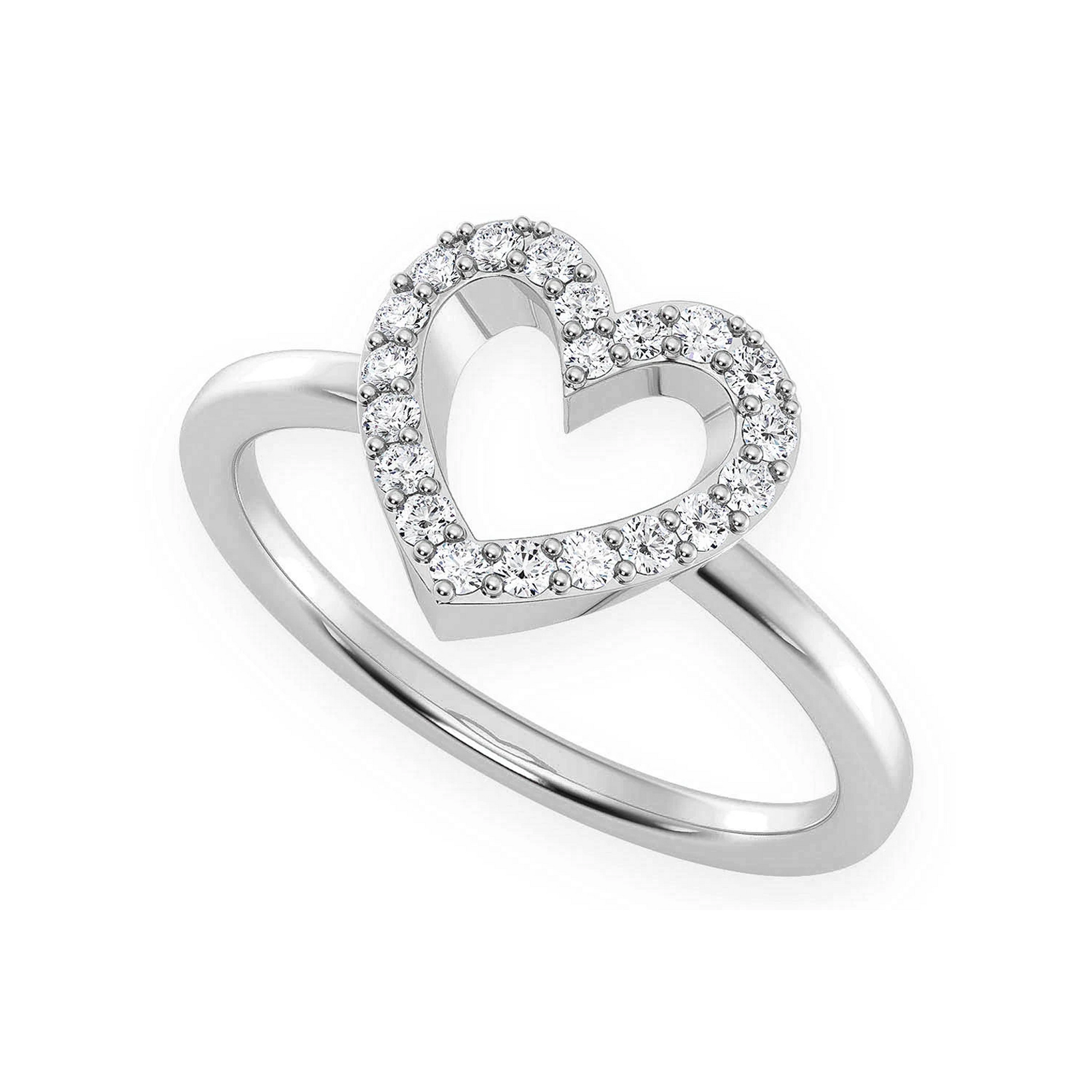 Open Heart Diamond Ring in 14K white gold, angled view