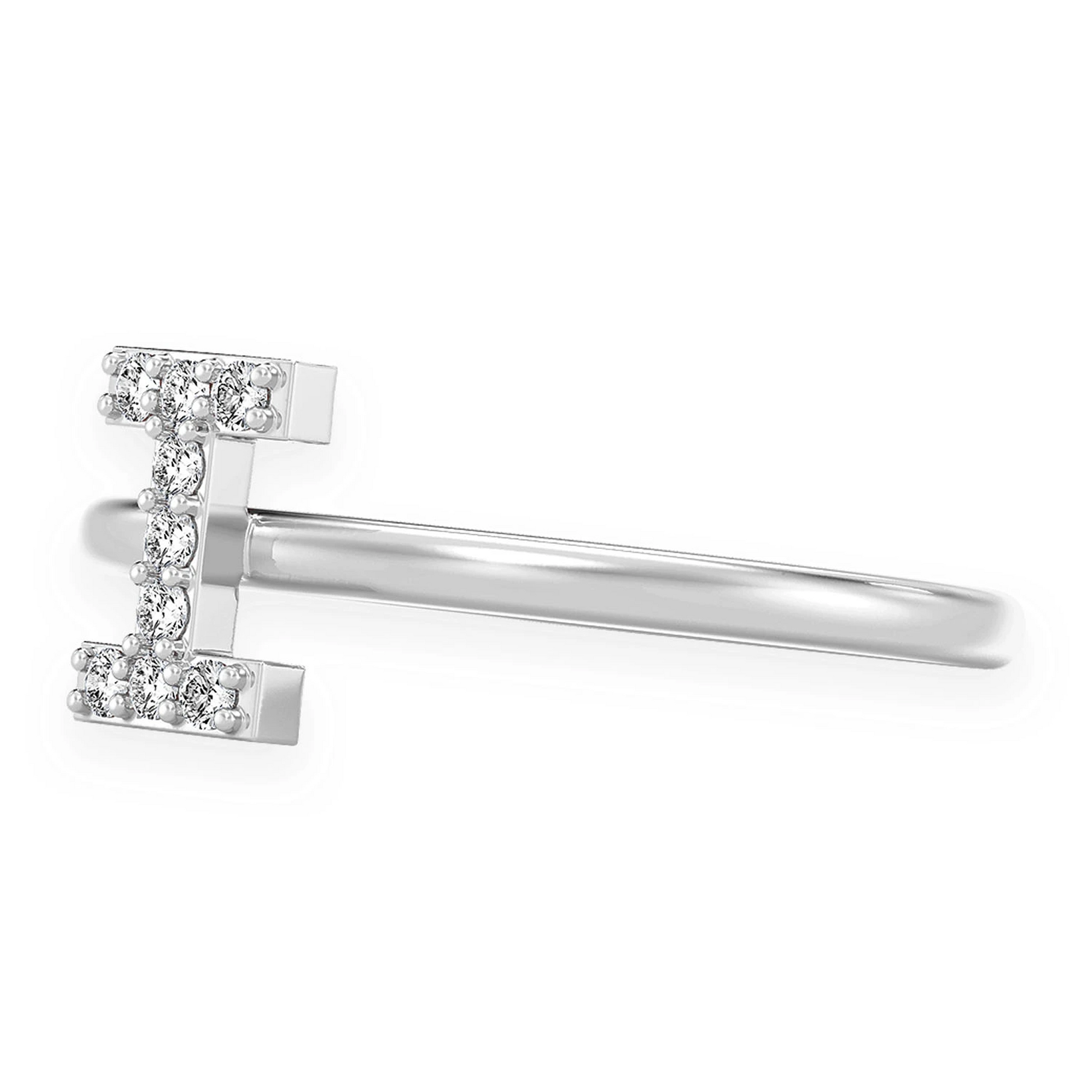 Custom Diamond Initial Ring in 14K white gold, detail view