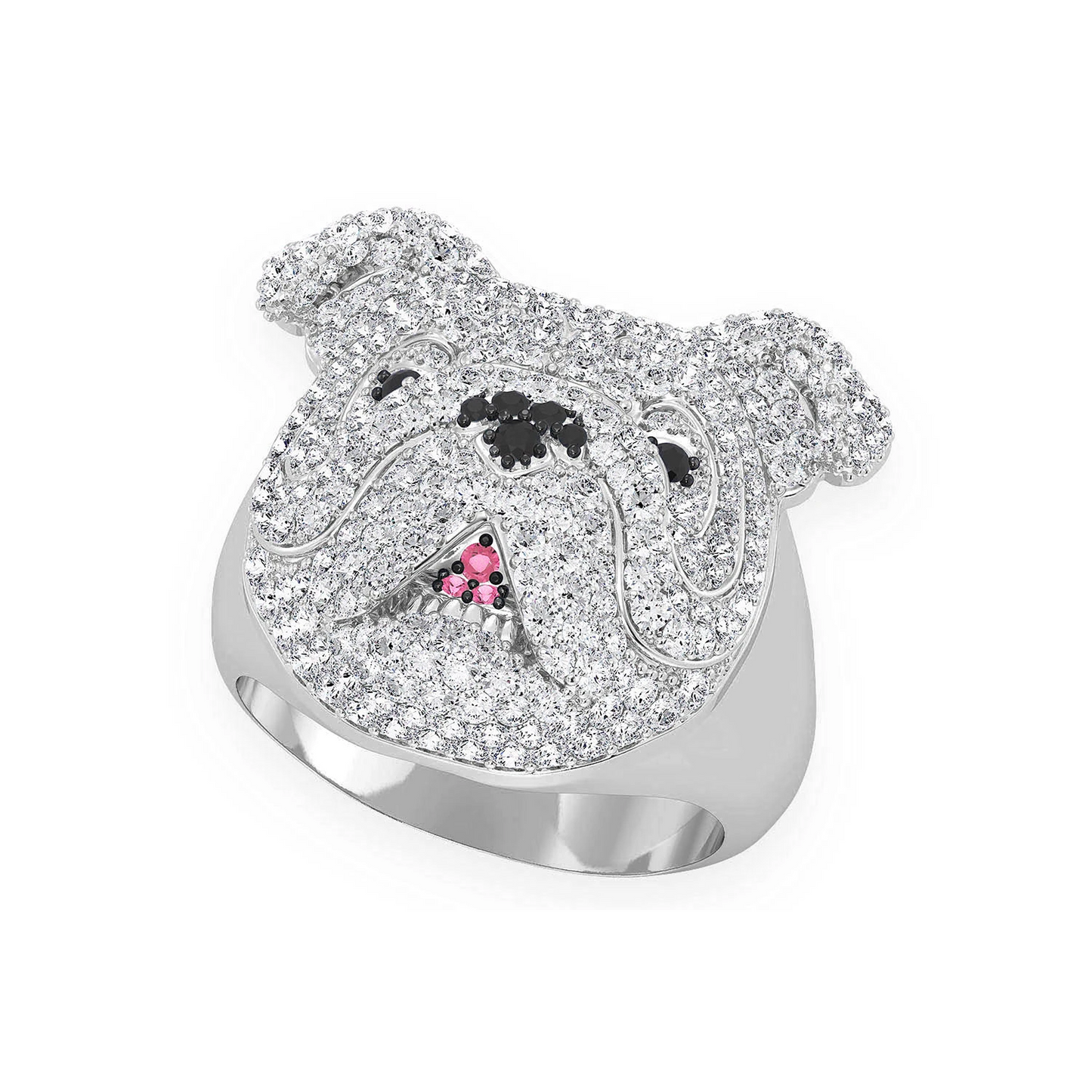 Bulldog Signet Diamond Ring in 14K white gold, angled view
