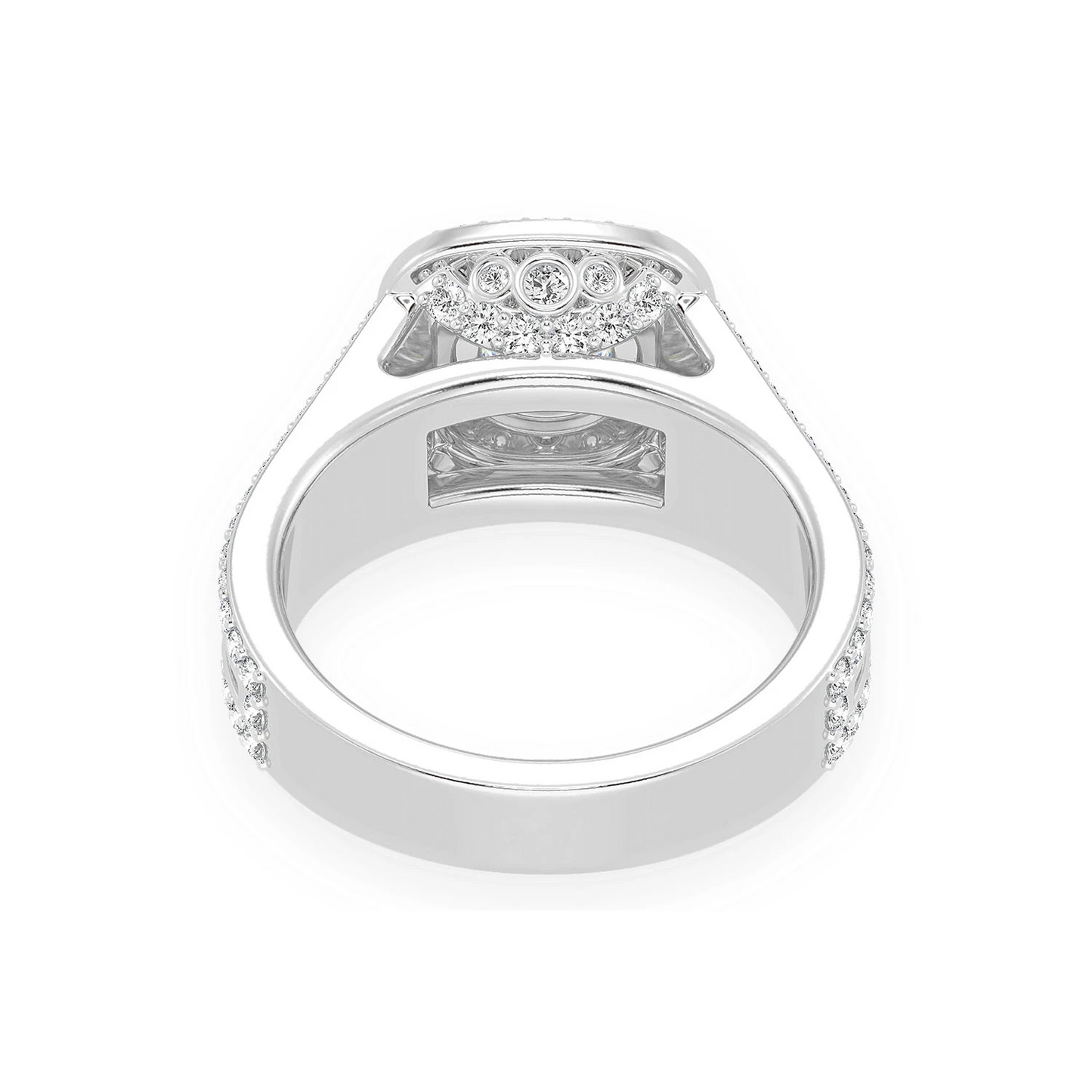Fancy Three Row Double Halo Diamond Ring in 14K white gold, alternate view