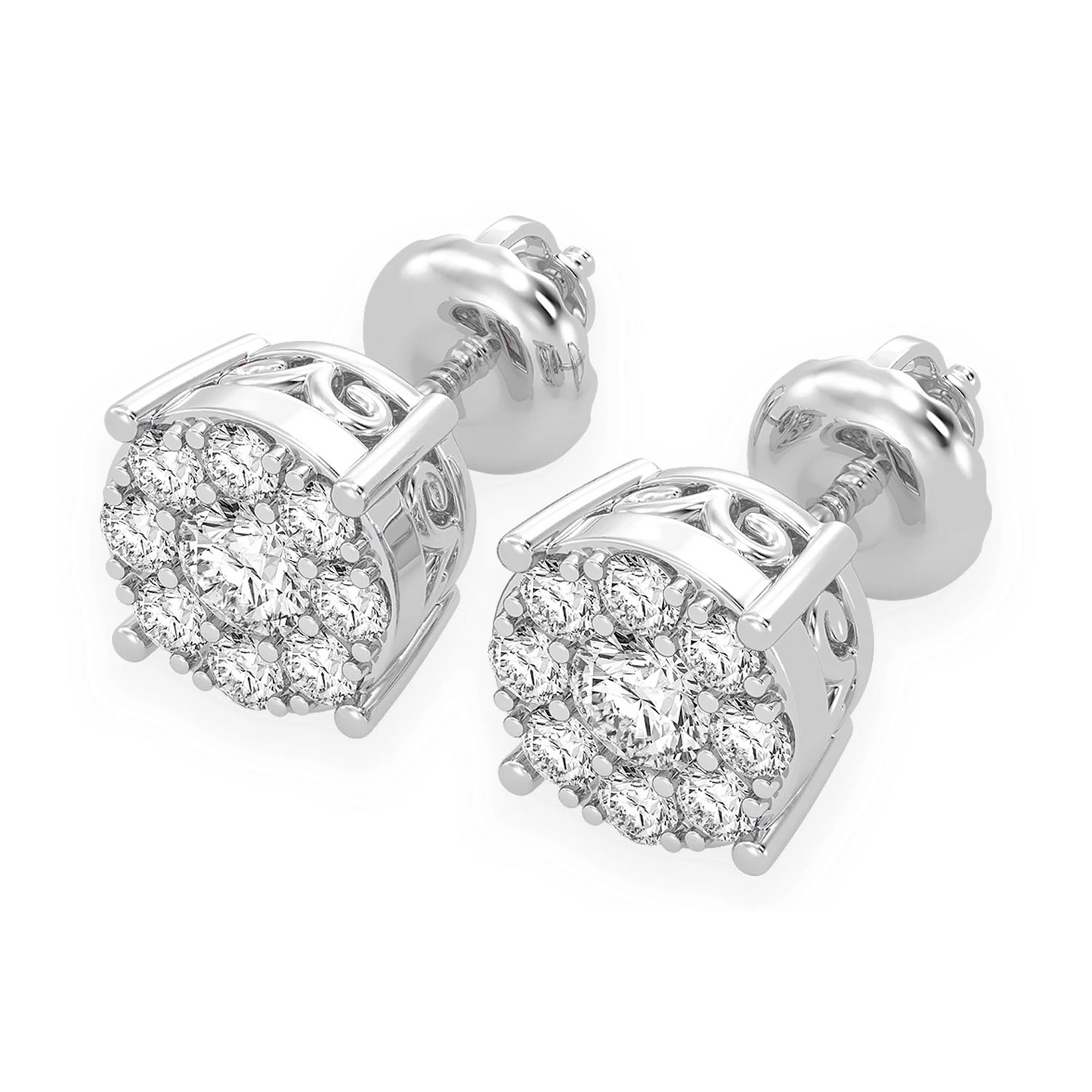 Mosaic Diamond Studs in 14K white gold, 0.50ctw, front view 2