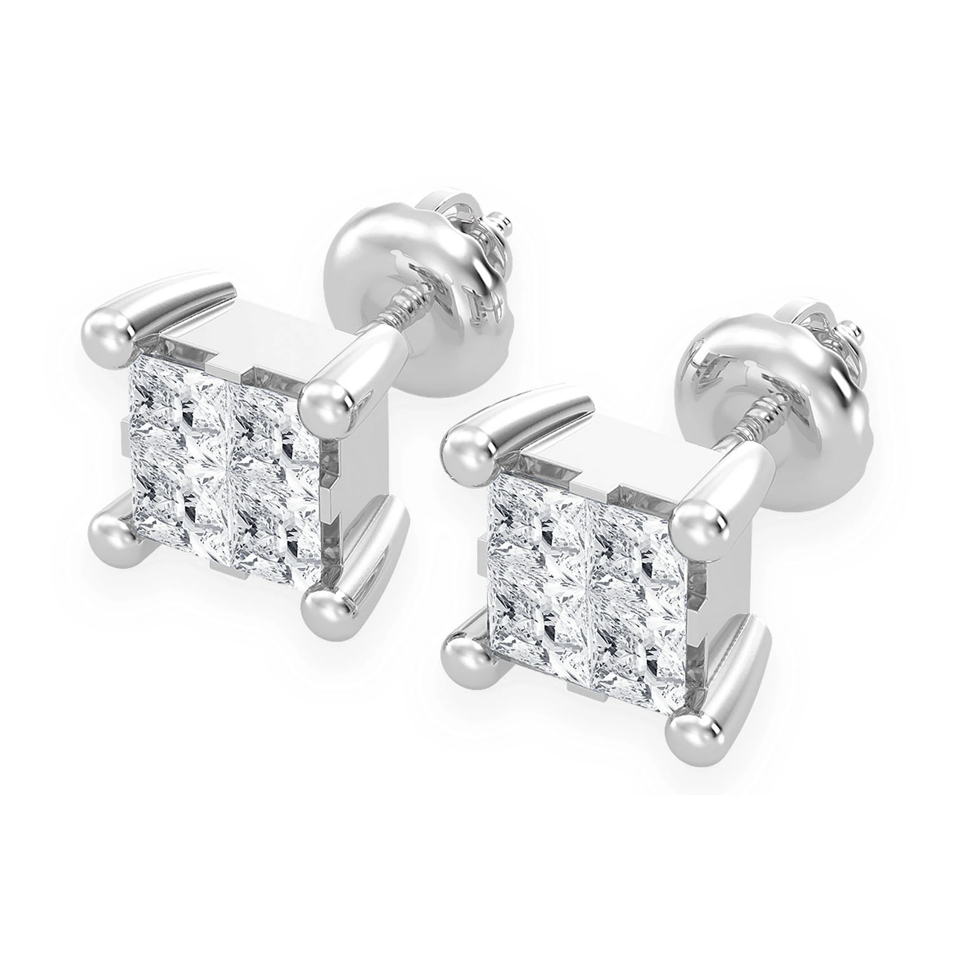 Quad Diamond Studs in 14K white gold, 0.50ctw, front view 2