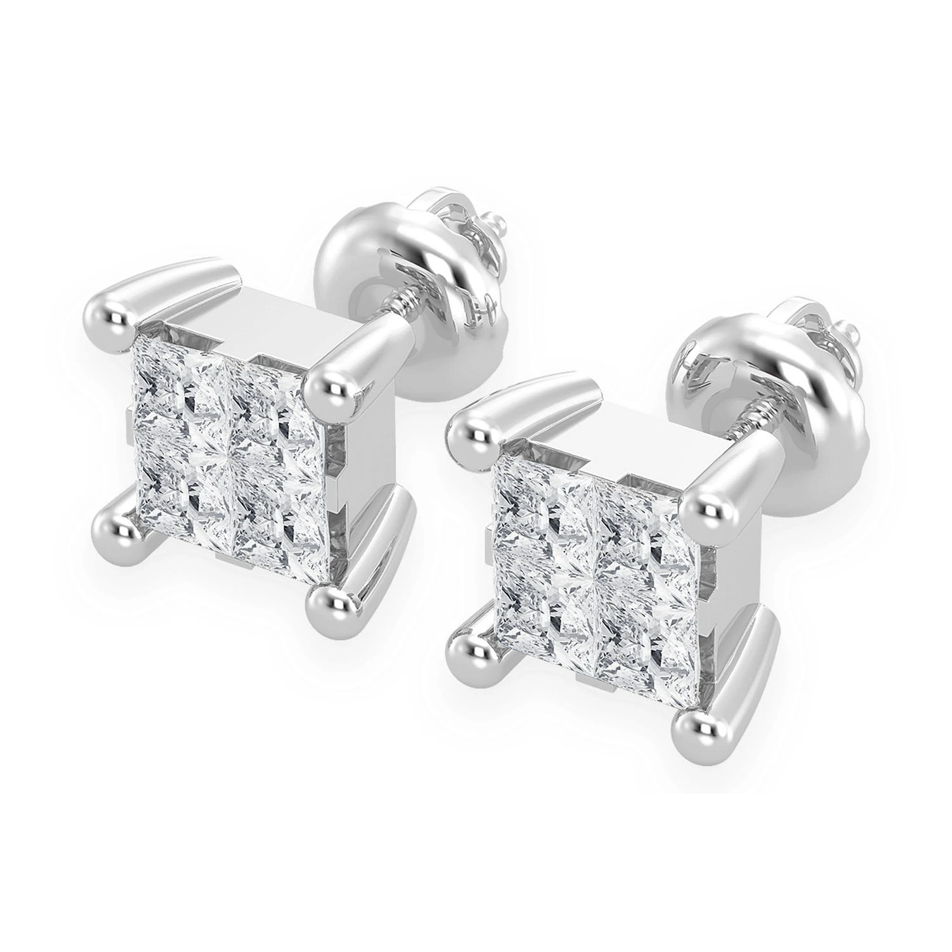 Quad Diamond Studs in 14K white gold, 1.00ctw, front view 2