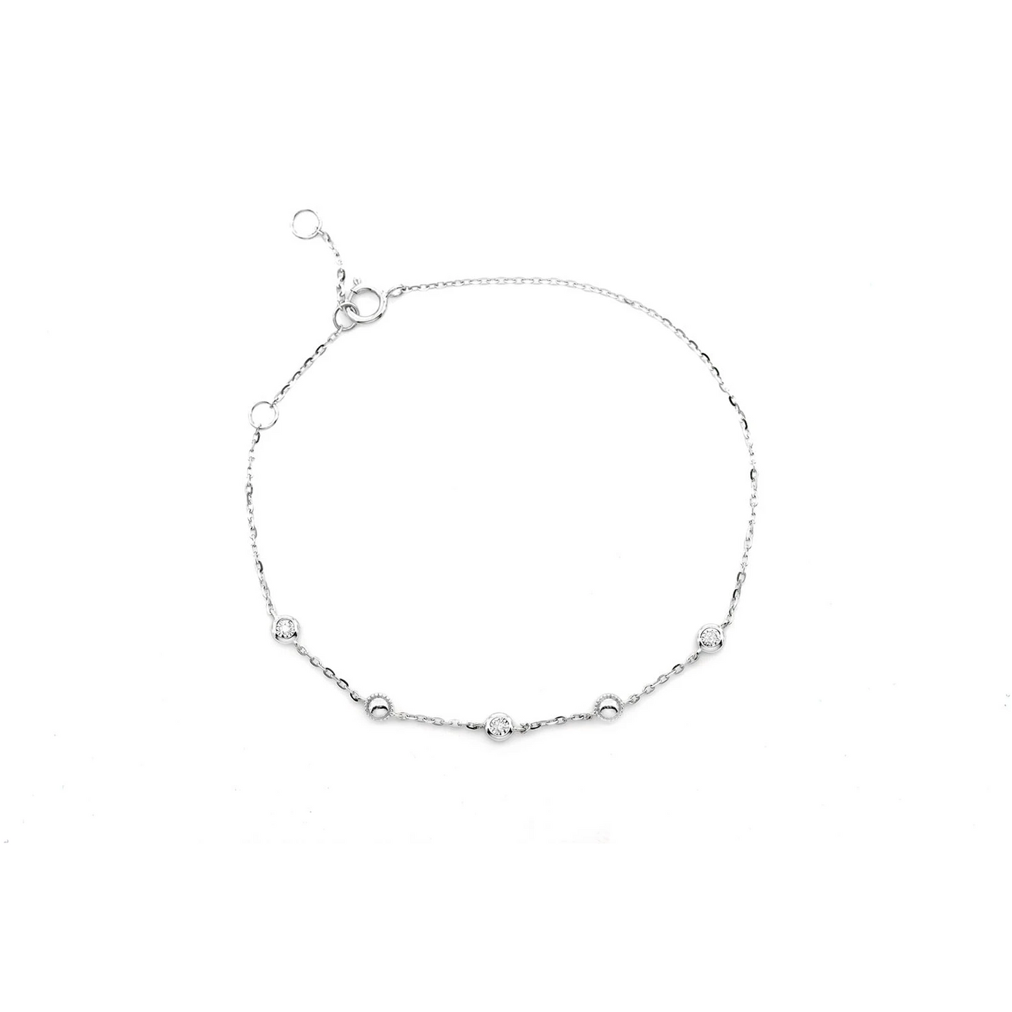 Bead & Bezel Diamond Bracelet in 14K white gold, 0.05ctw, front view