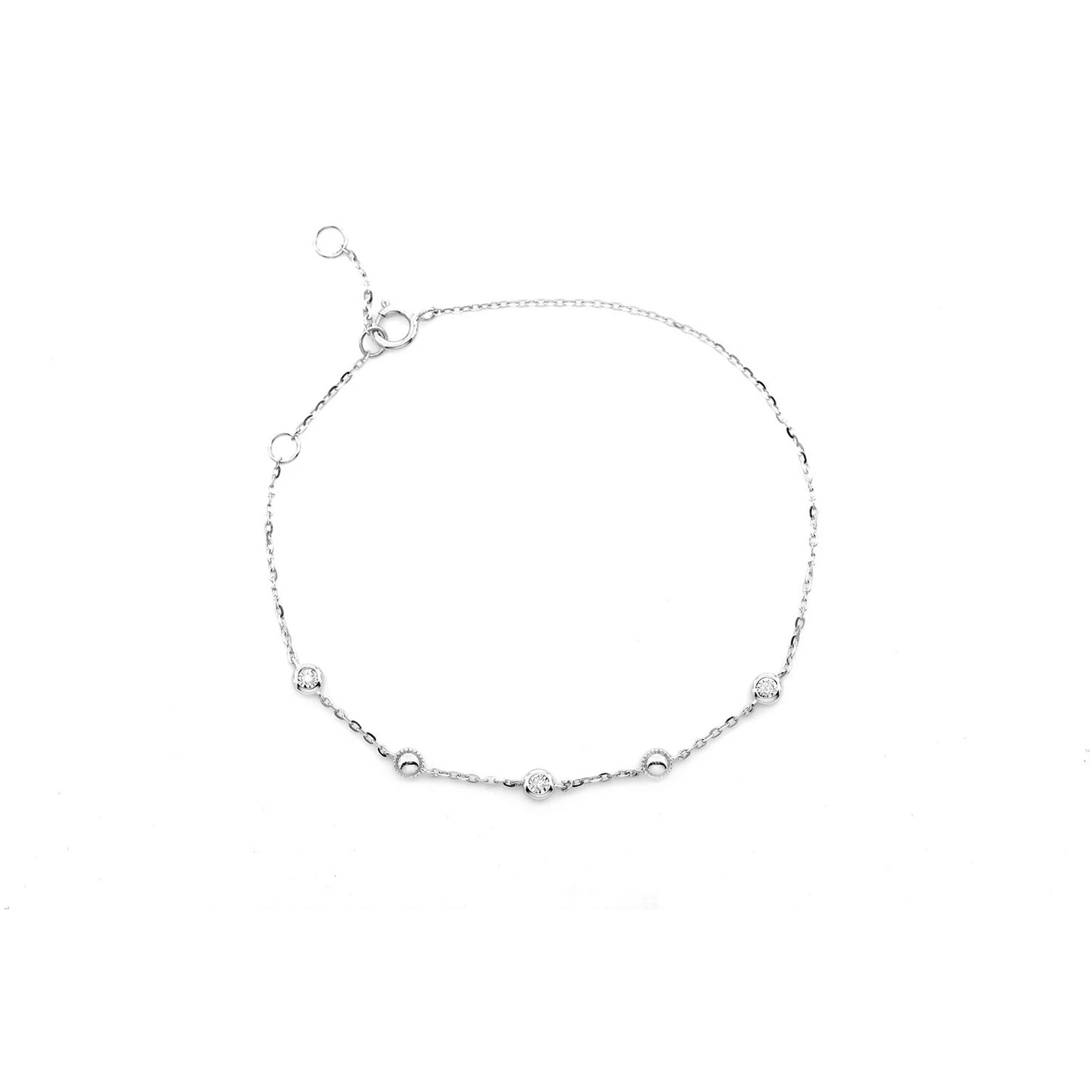 Bead & Bezel Diamond Bracelet in 14K white gold, 0.05ctw, front view