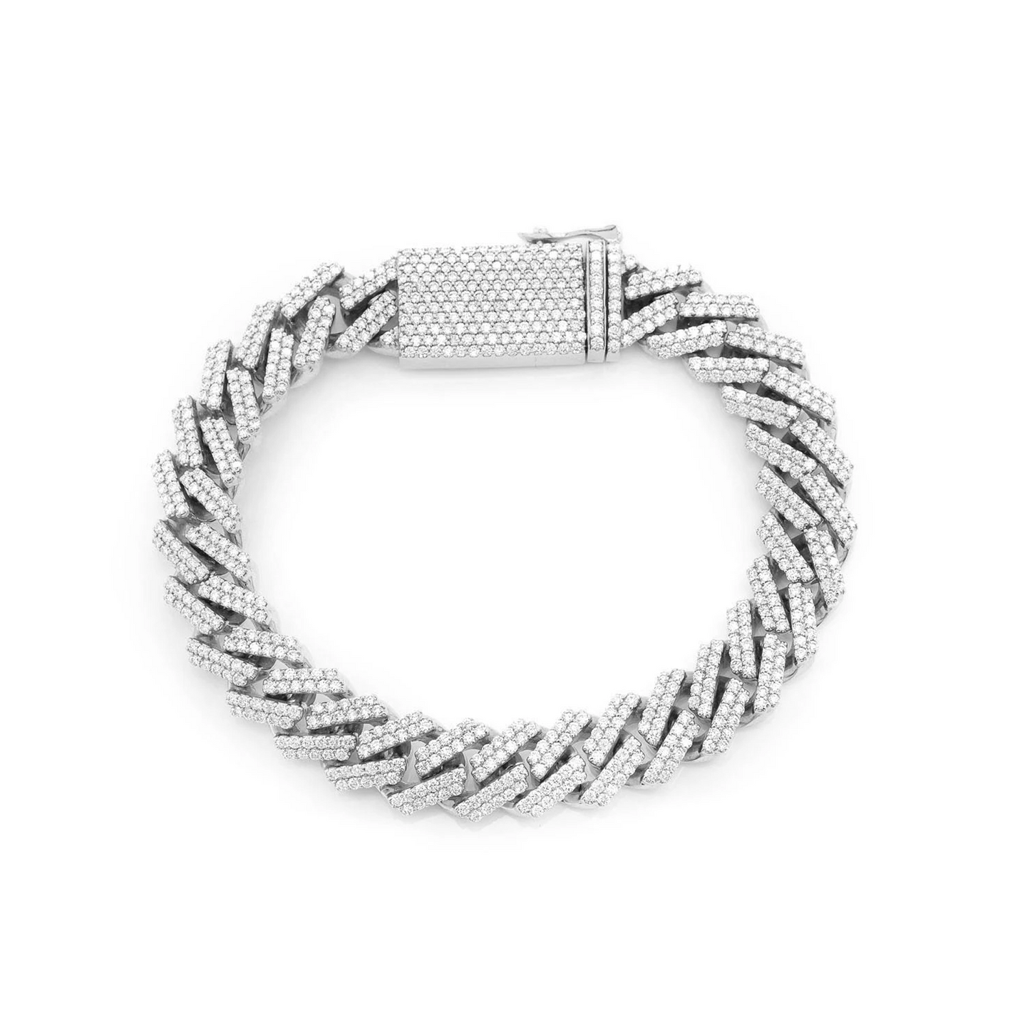 Raised Cuban Diamond Bracelet in 14K white gold, 11mm | 8.50ctw width, front view