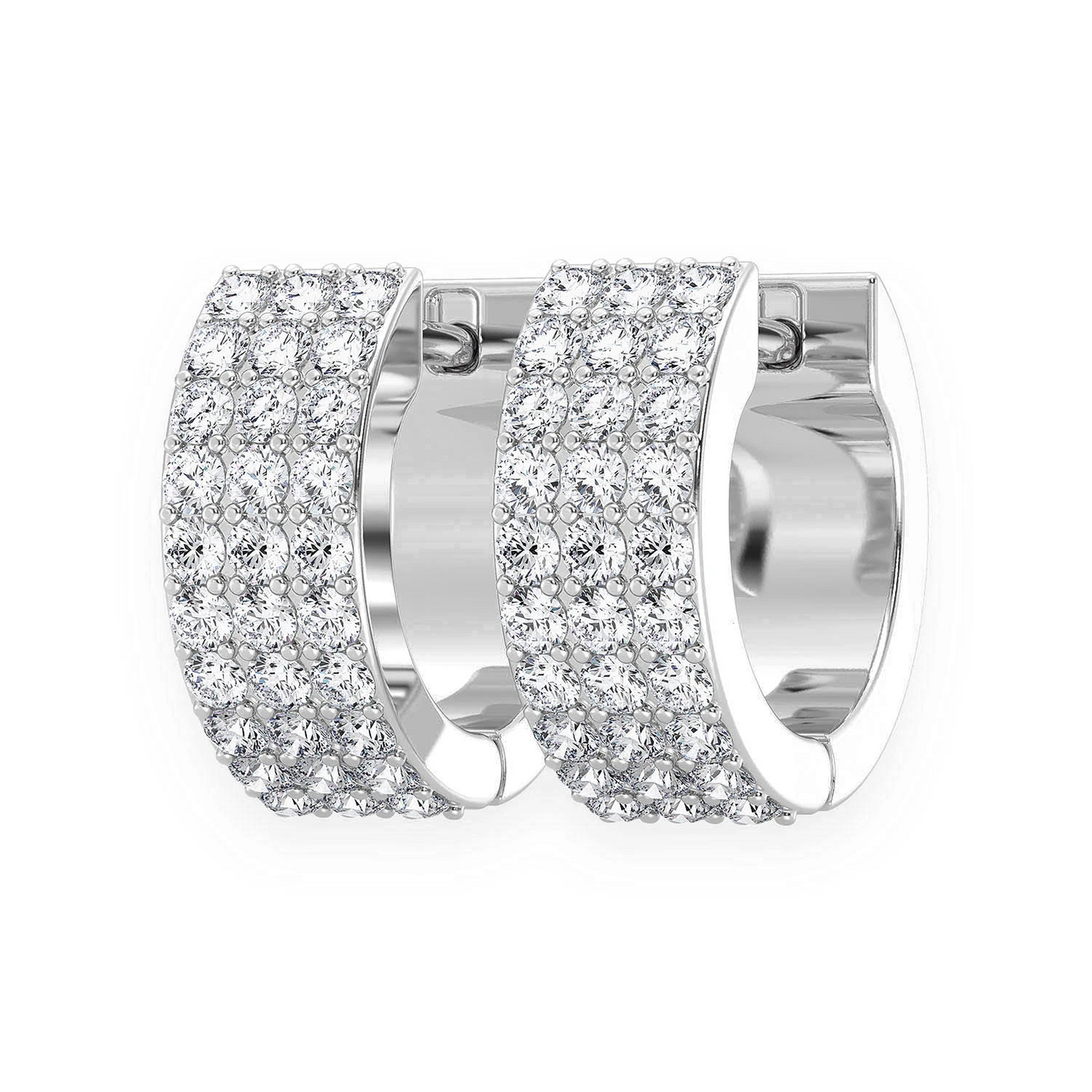 Three Row Diamond Hoops in 14K white gold, 0.33ctw, front view