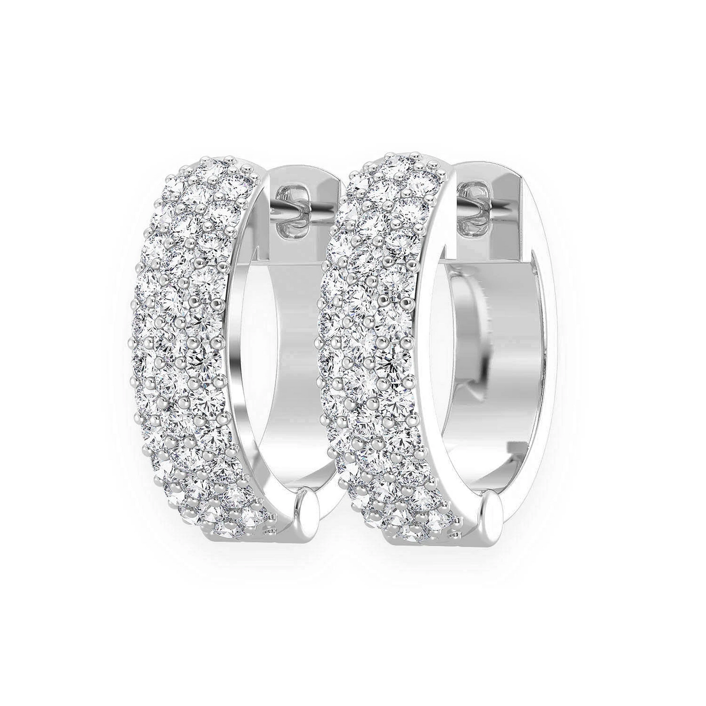 Bubble Row Diamond Huggies in 14K white gold, 0.33ctw, front view