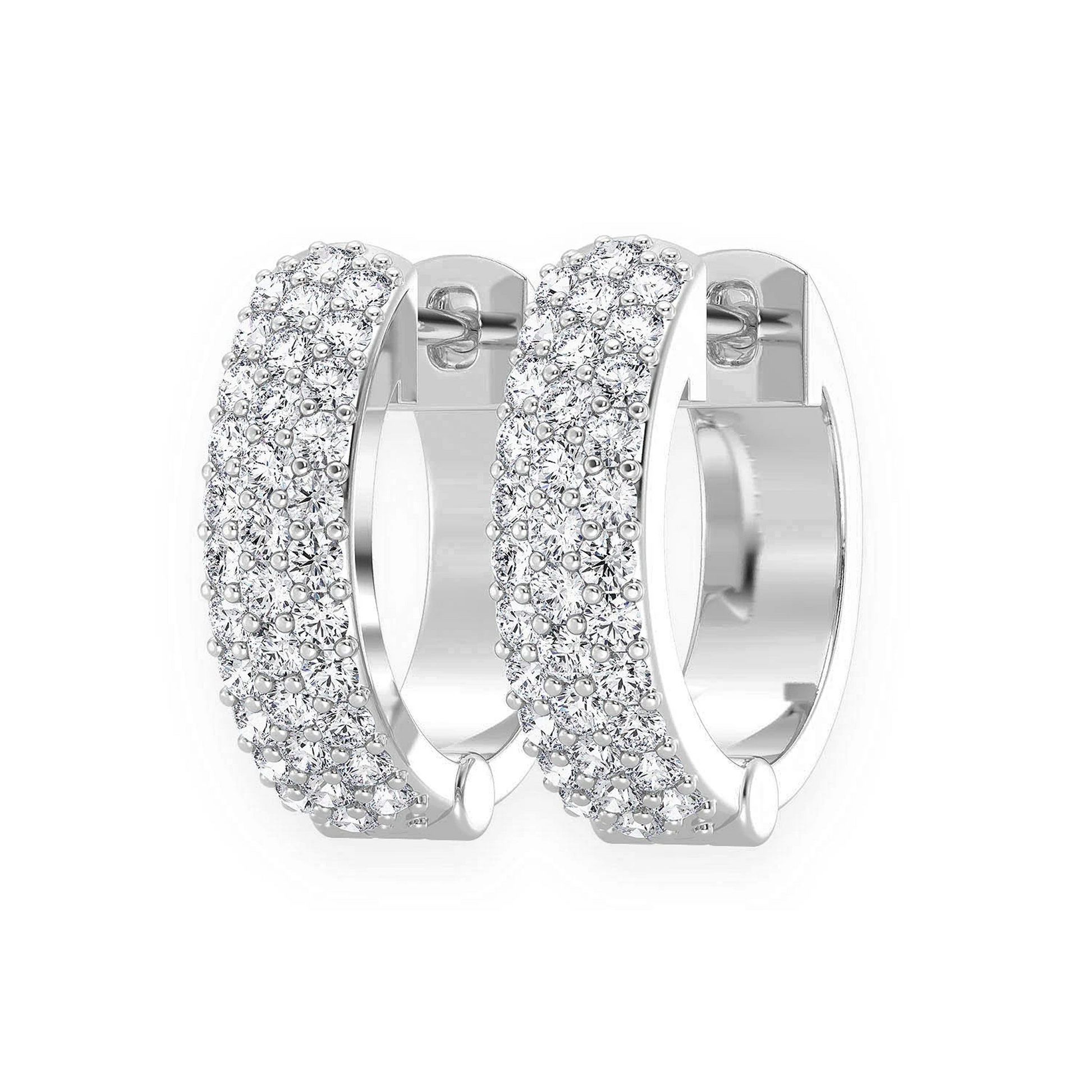 Bubble Row Diamond Huggies in 14K white gold, 0.33ctw, front view