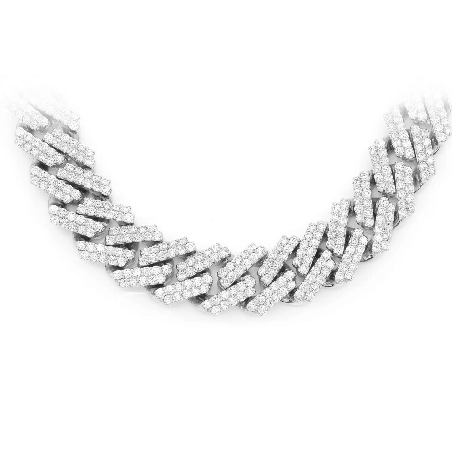 Raised Cuban Diamond Necklace in 14K white gold, 16mm / 33.00ctw width, front view