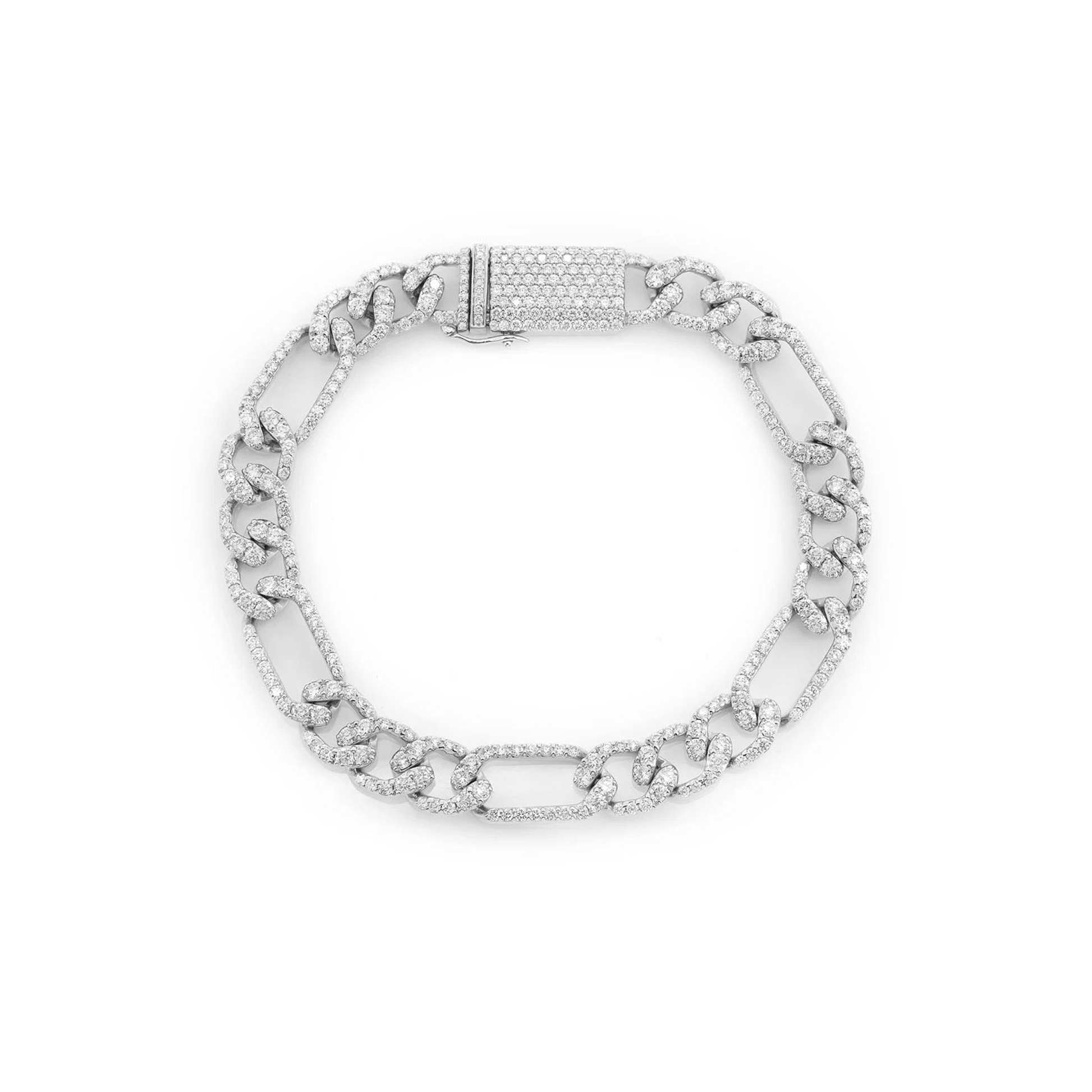Figaro Diamond Link Bracelet in 14K white gold, 8mm / 6.00ctw width, front view
