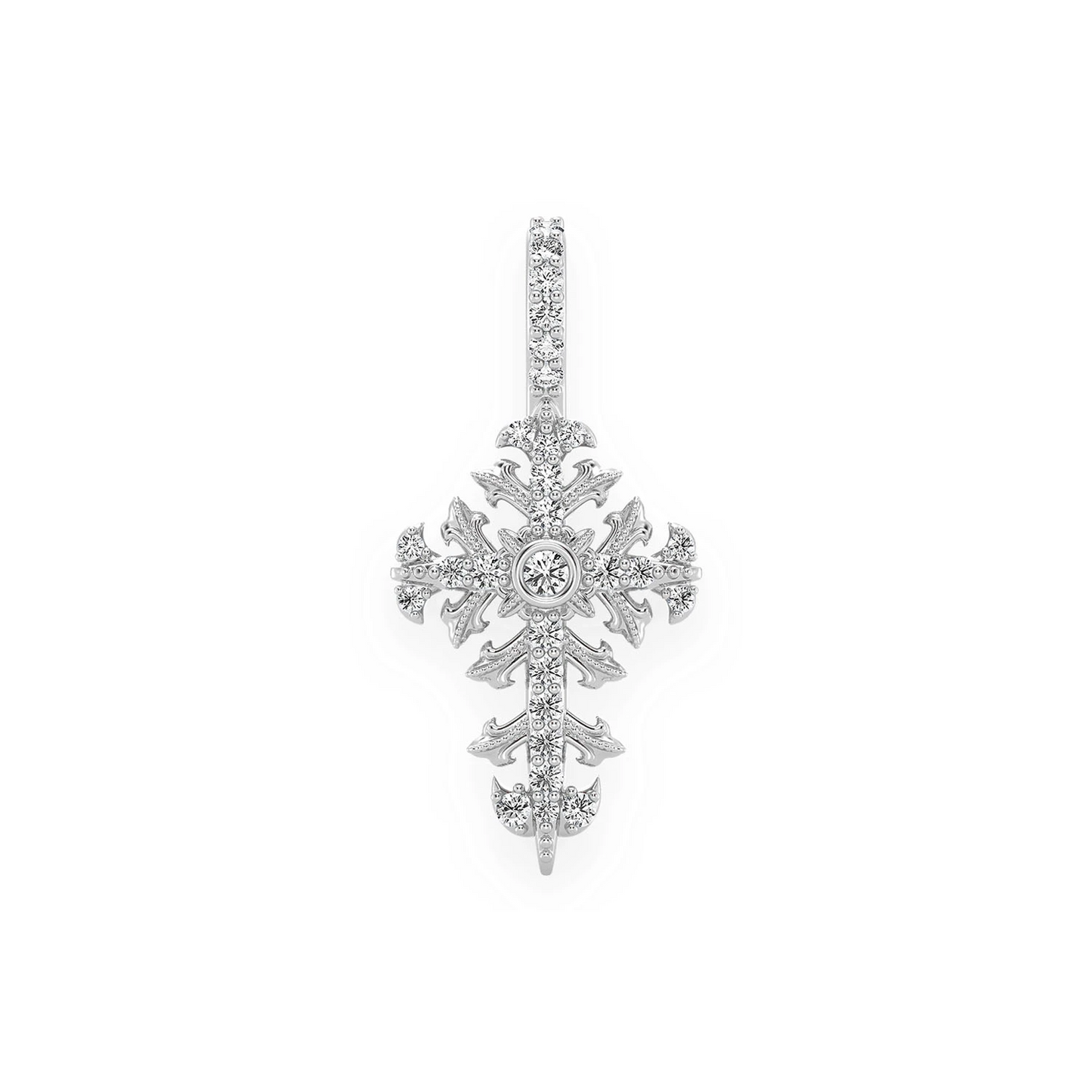 Filigree Diamond Cross Pendant in 14K white gold, Statement | 0.50ctw, front view