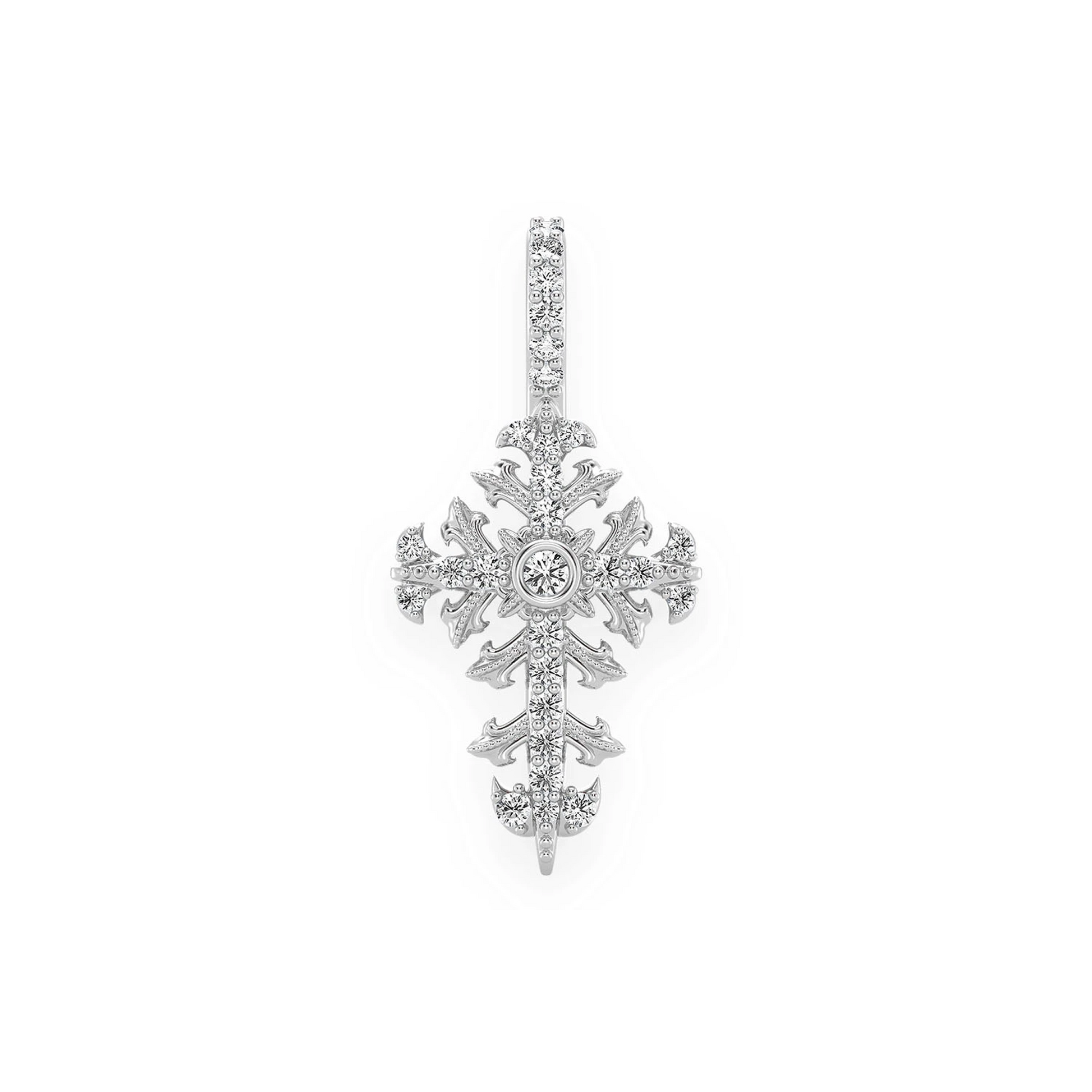 Filigree Diamond Cross Pendant in 14K white gold, Statement | 0.50ctw, front view