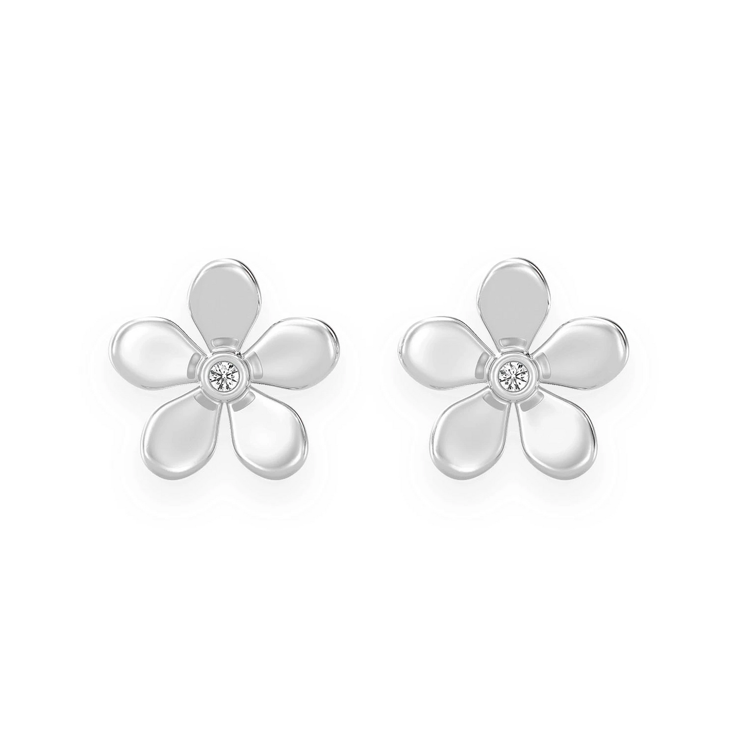 Flower Petal Diamond Studs in 14K white gold, front view