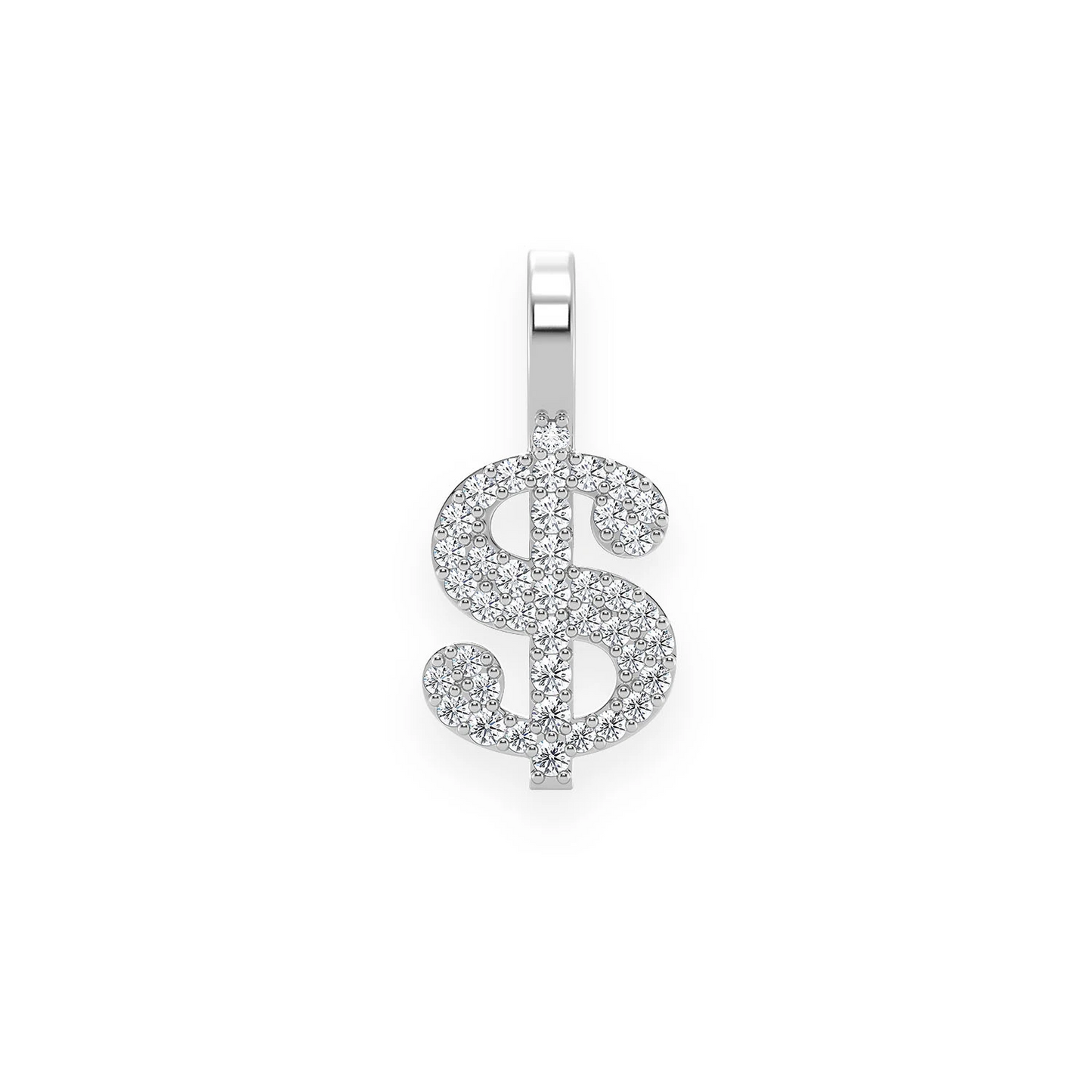 US Dollar Sign Diamond Pendant in 14K white gold, 0.20ctw, front view
