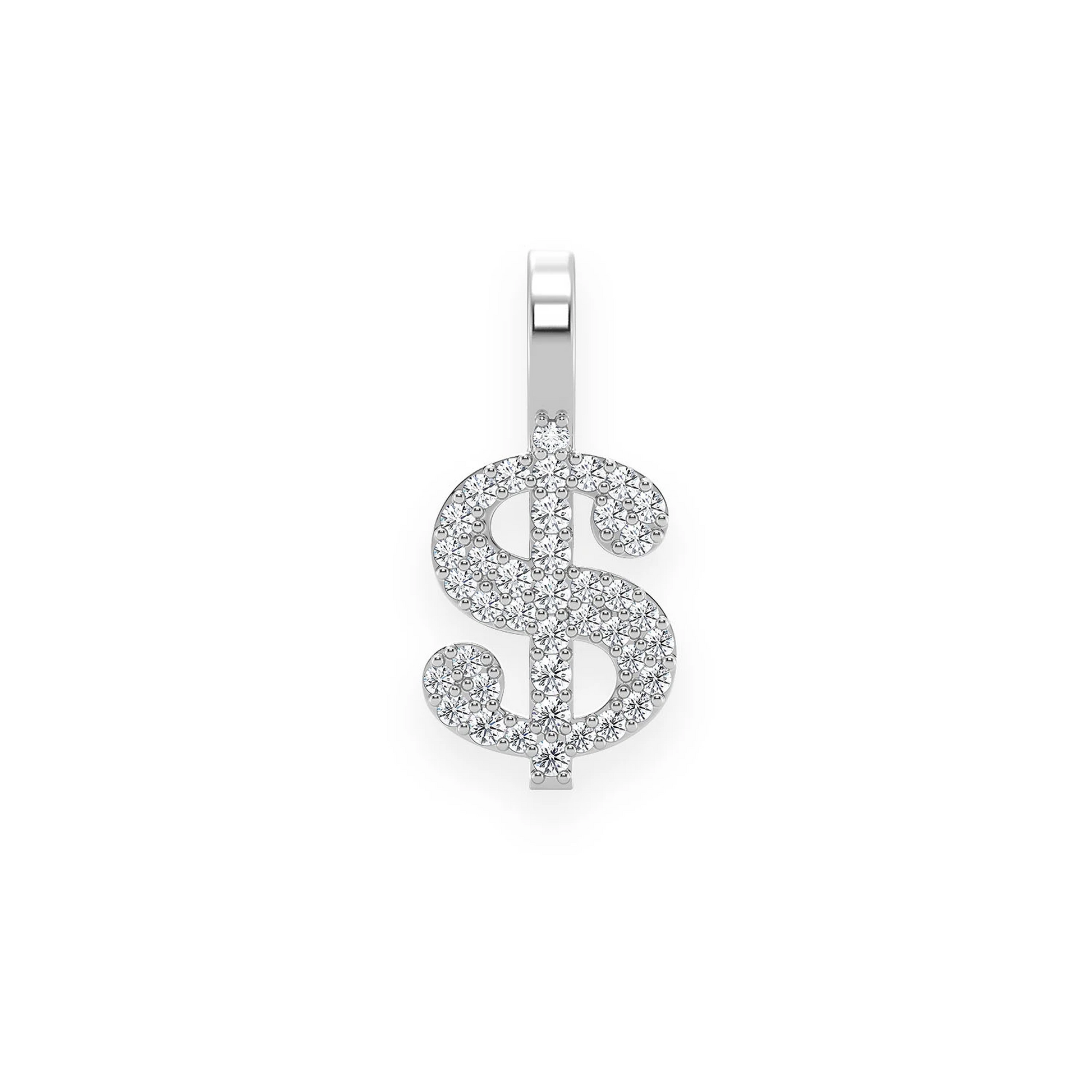 US Dollar Sign Diamond Pendant in 14K white gold, 0.20ctw, front view