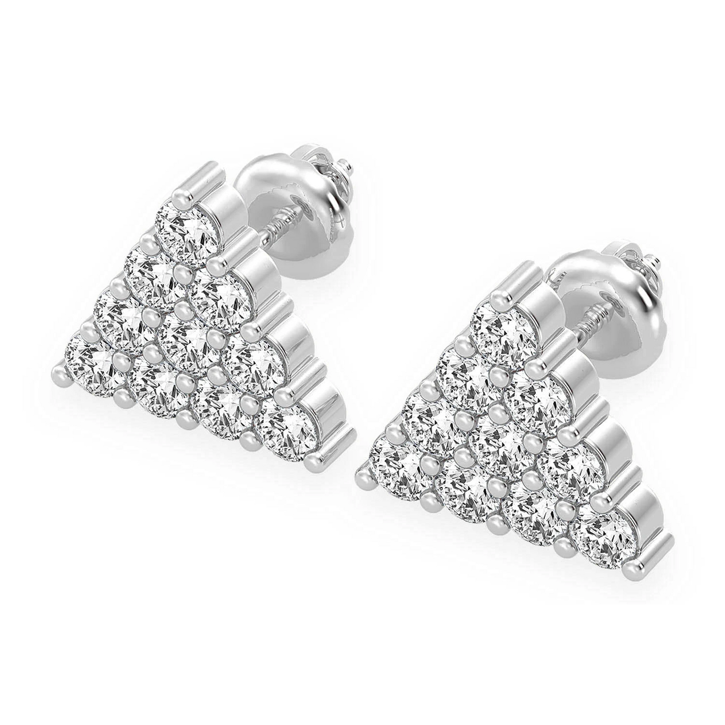 Triangle Diamond Studs in 14K white gold, Stacked Pavé, angled view