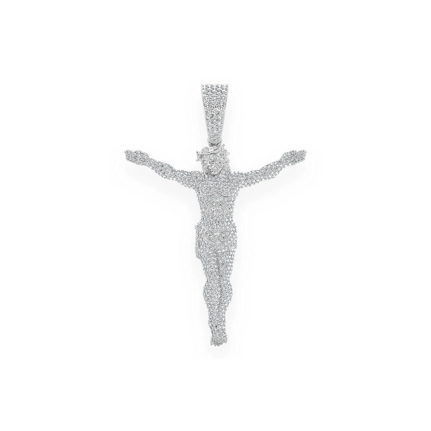 Jesus Crucifix Diamond Pendant in 14K white gold, Statement | 3.30ctw | Iced Out, front view