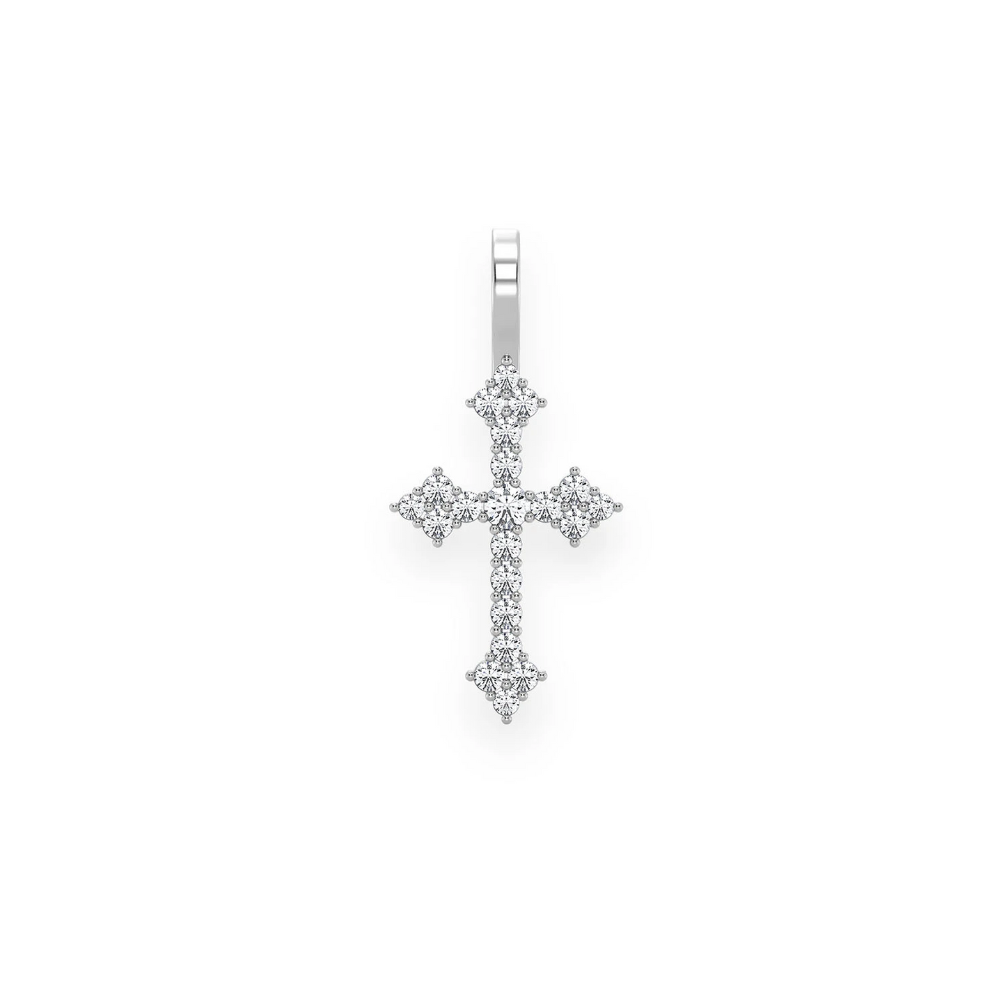 Three Point Diamond Cross Pendant in 14K white gold, Signature | 0.15ctw, front view