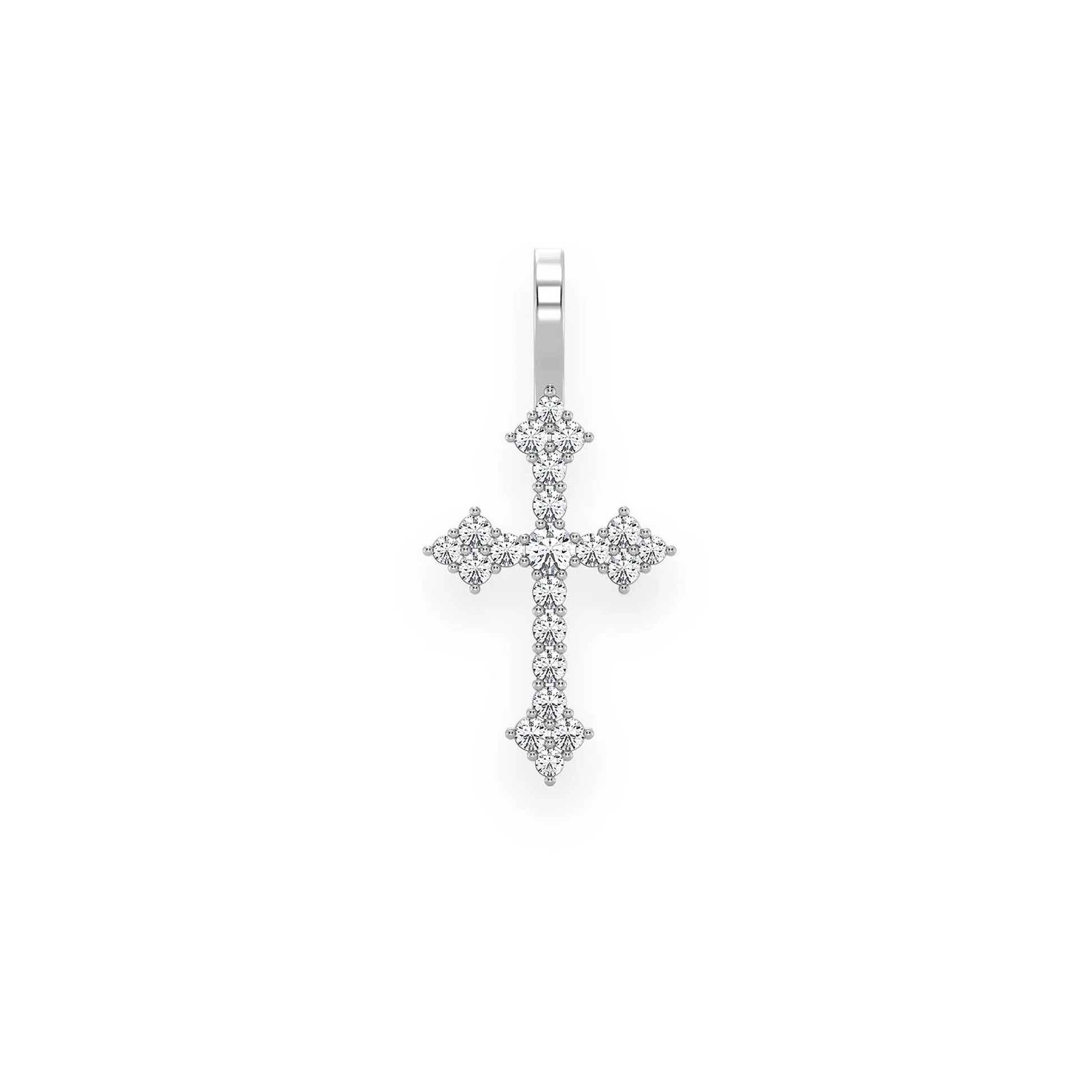Three Point Diamond Cross Pendant in 14K white gold, Signature | 0.15ctw, front view