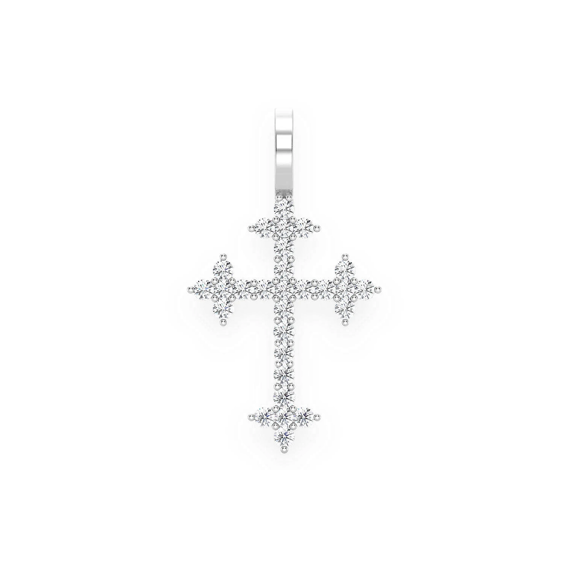 Three Point Diamond Cross Pendant in 14K white gold, Large | 0.45ctw, front view
