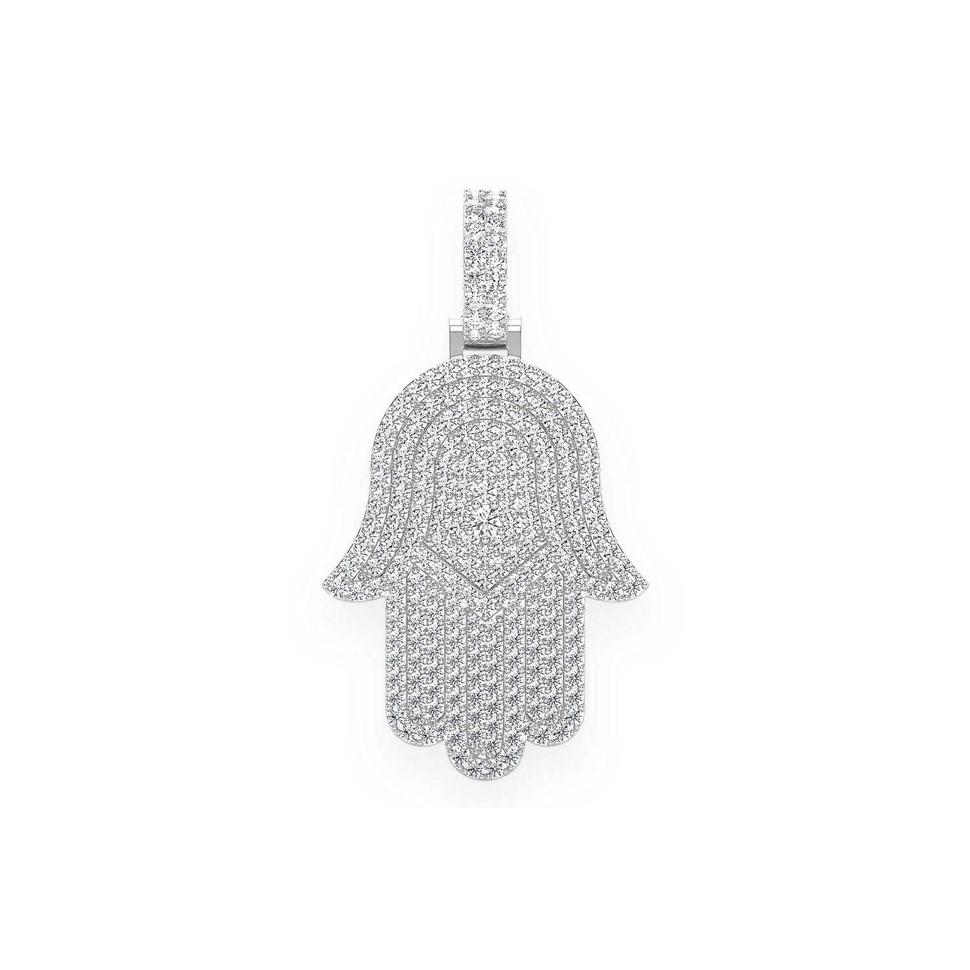 Pavé Hamsa Diamond Pendant in 14K white gold, Signature | 2.00ctw, front view
