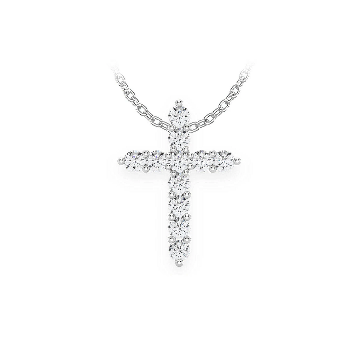11 Stone Hidden Bail Cross in 14K white gold, Entry | 0.40ctw, front view
