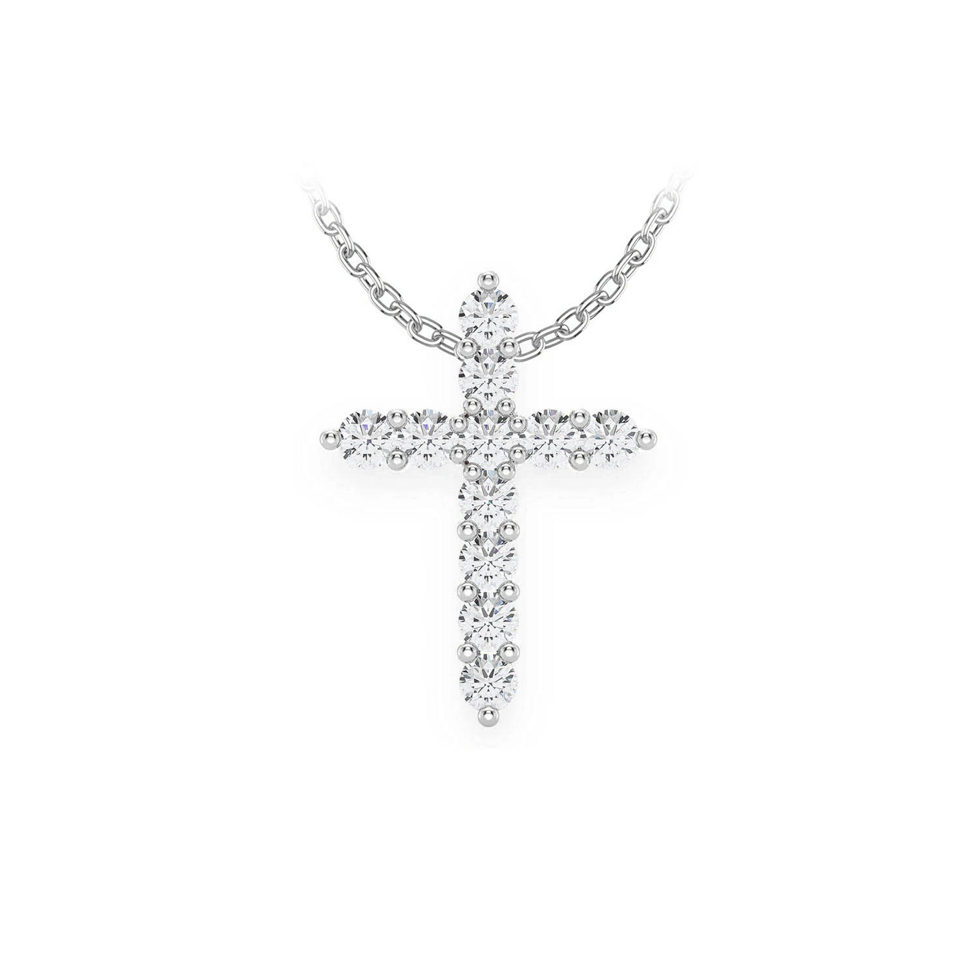 11 Stone Hidden Bail Cross in 14K white gold, Entry | 0.40ctw, front view