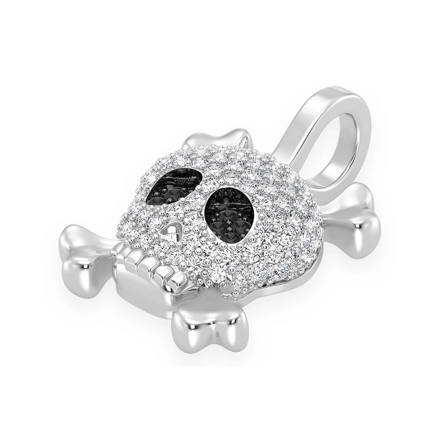 Skull & Crossbones Diamond Pendant in 14K white gold, detail view