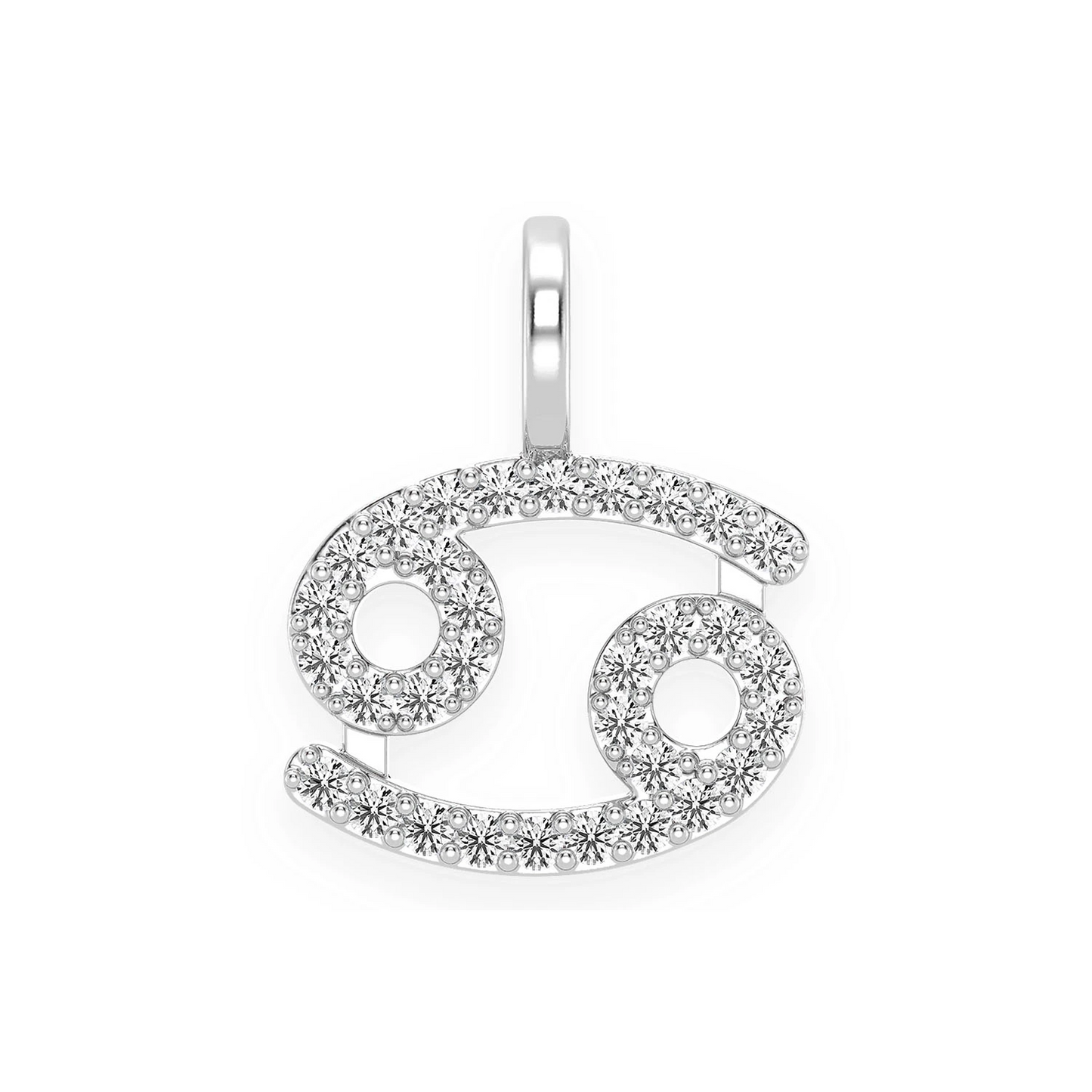 Astrology Zodiac Diamond Pendant in 14K white gold, Cancer design, front view