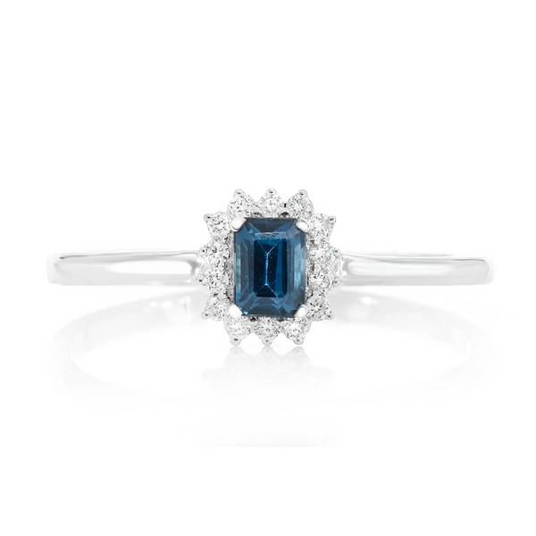 0.30ct Emerald Cut Sapphire Halo Diamond Engagement Ring