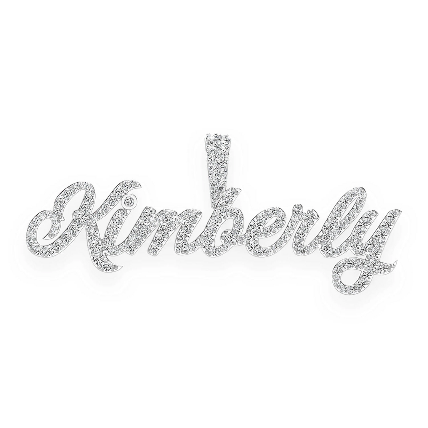 Script Letter Nameplate Pendant in 14K white gold, front view