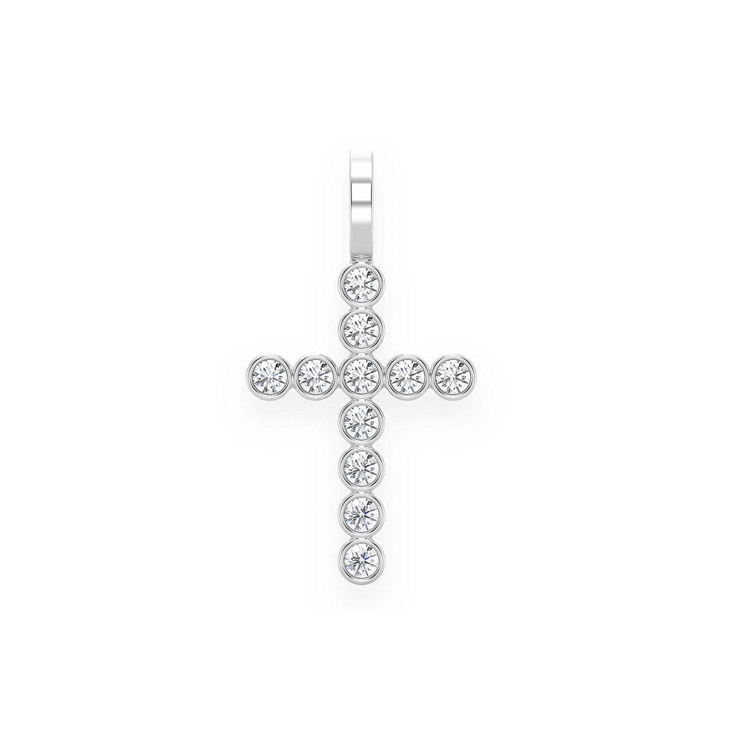 Beaded Cross Pendant in 14K white gold, Set | 0.35ctw, front view