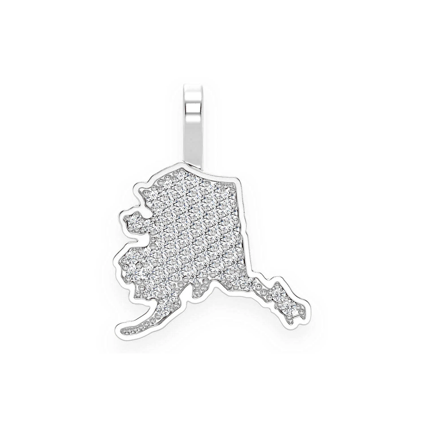 US State Diamond Pendant in 14K white gold, Alaska design, front view