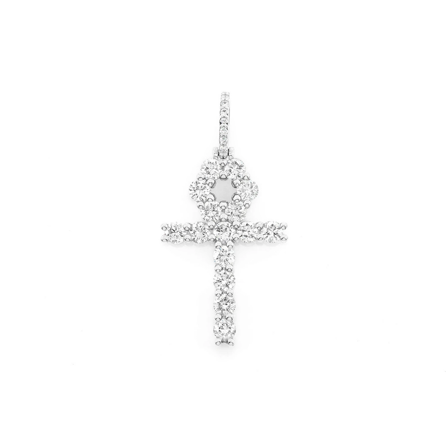 Diamond Ankh Pendant in 14K white gold, Statement | 2.35ctw, front view