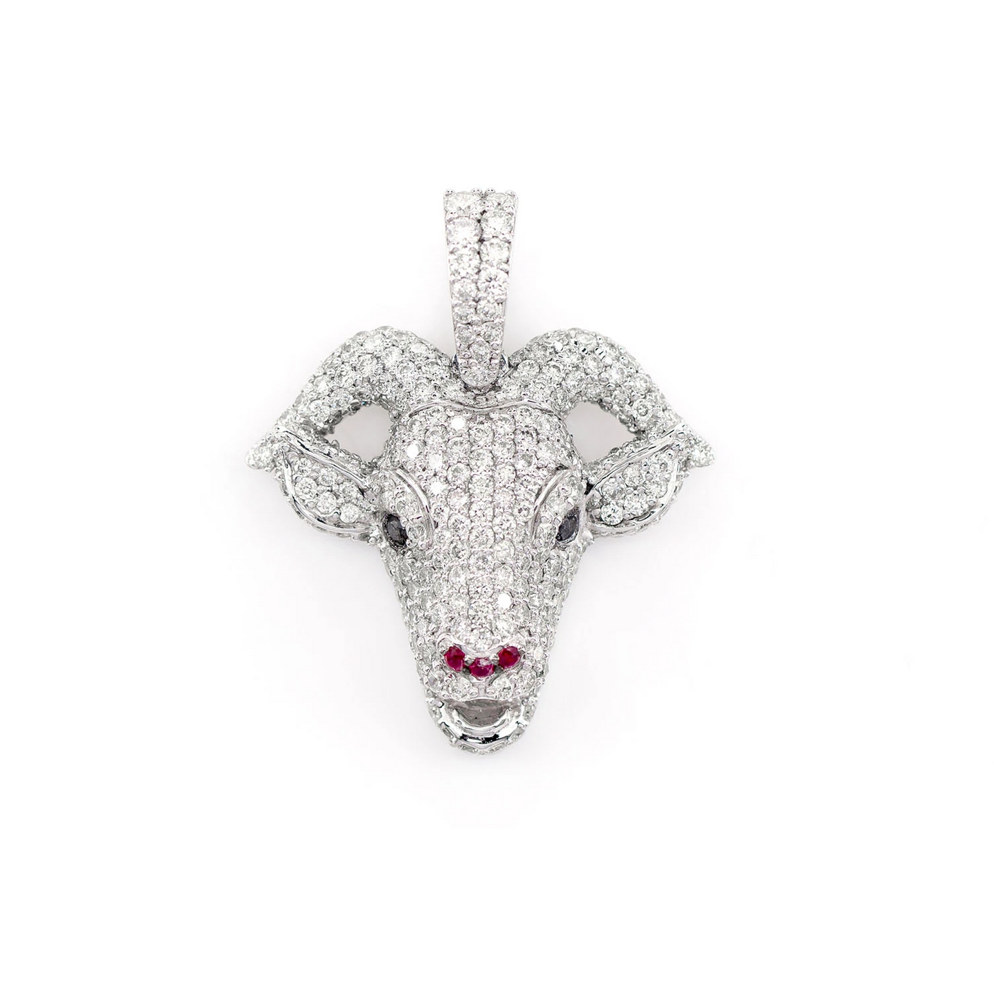 Goat Head Diamond Pendant in 14K white gold, Signature | 1.25ctw, front view