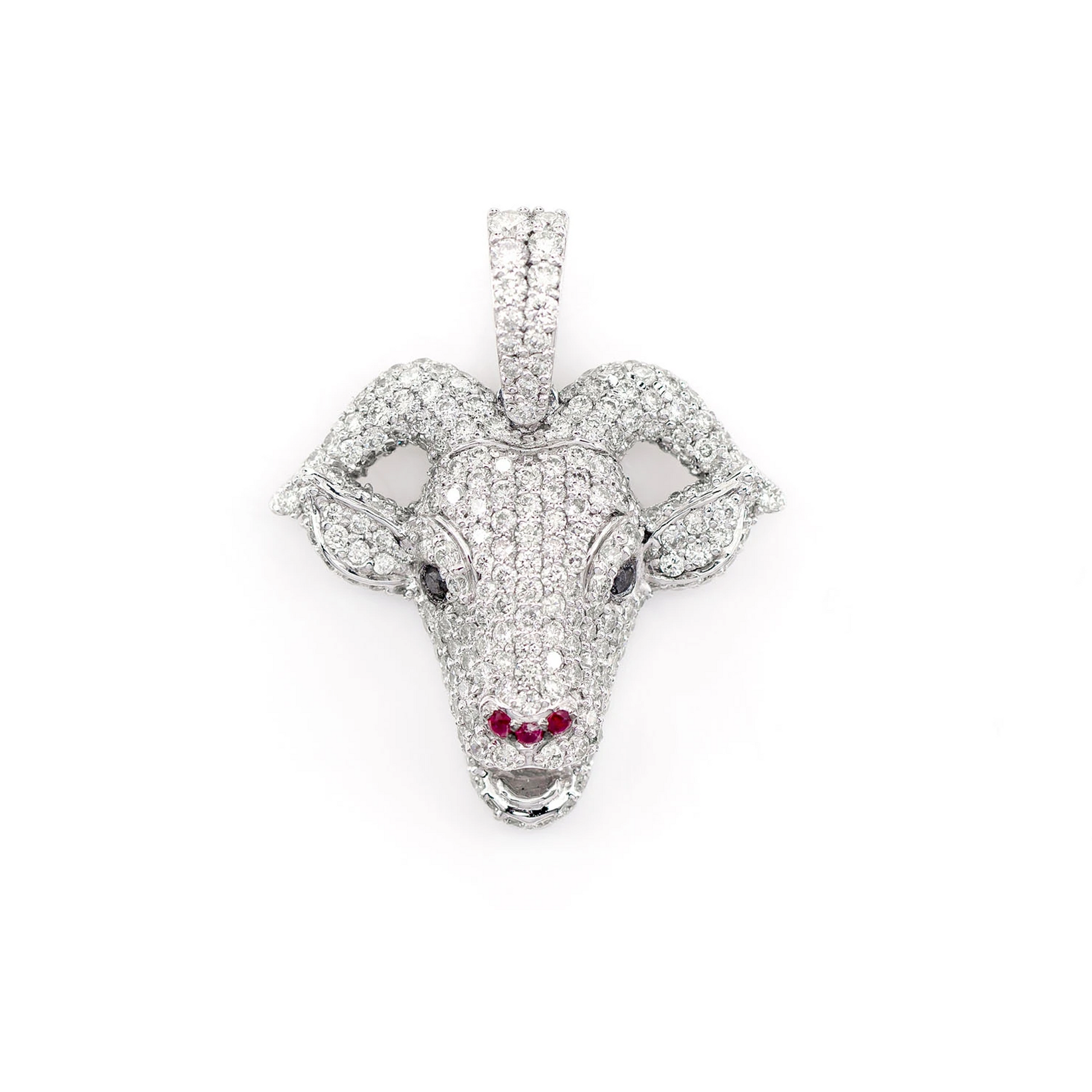 Goat Head Diamond Pendant in 14K white gold, Signature | 1.25ctw, front view