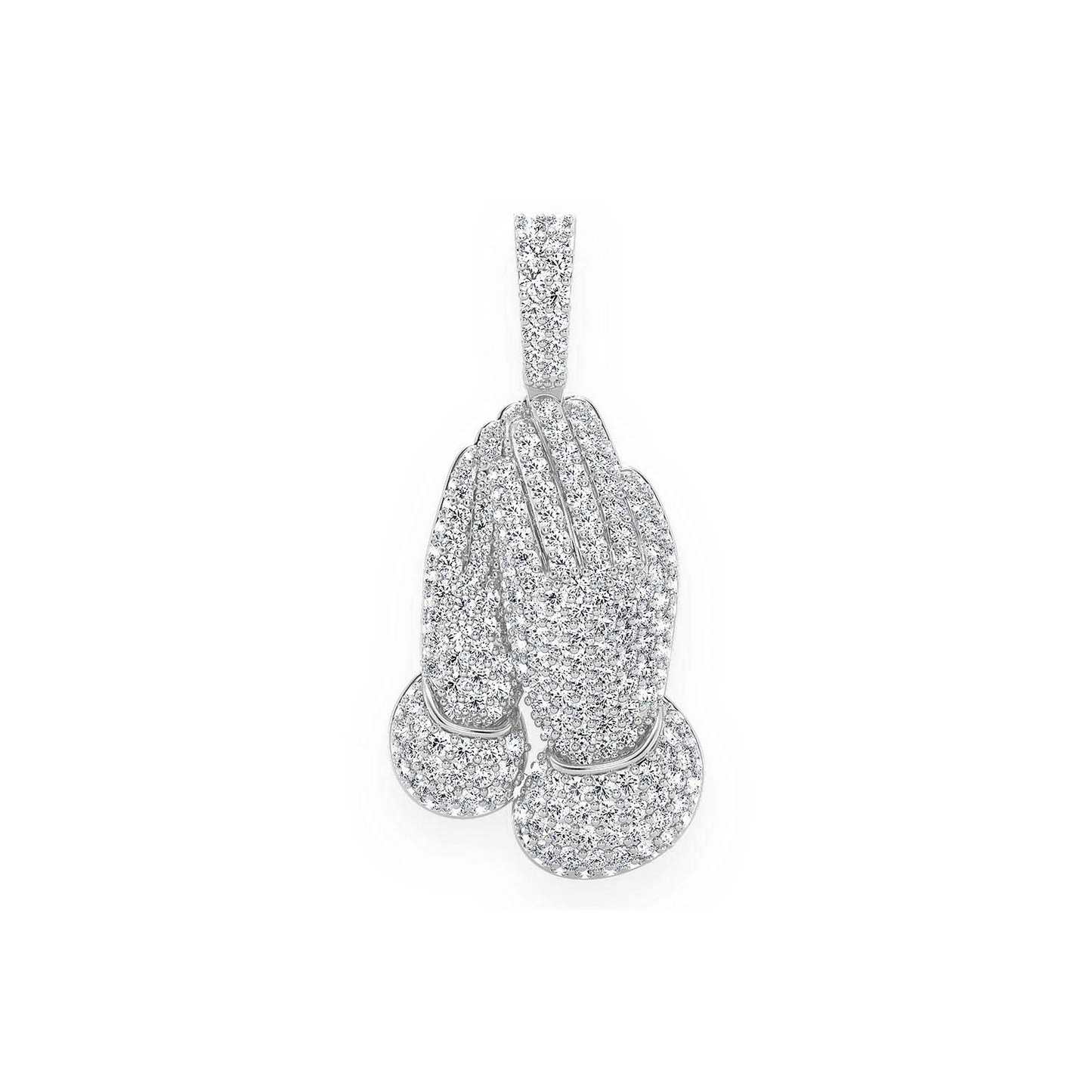 Prayer Hands Pendant in 14K white gold, Signature | 3.25ctw, front view