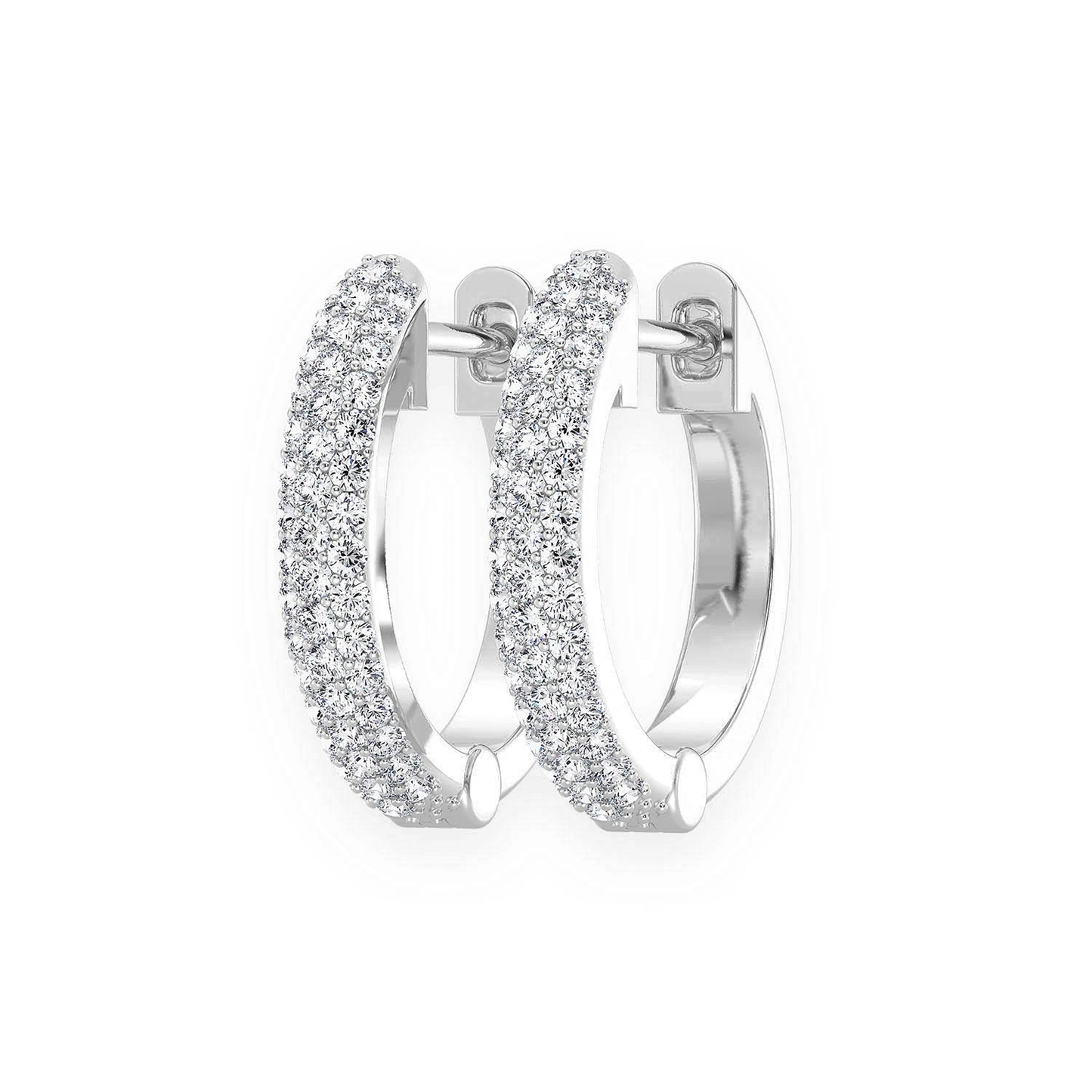 Bubble Row Diamond Huggies in 14K white gold, 0.20ctw, front view