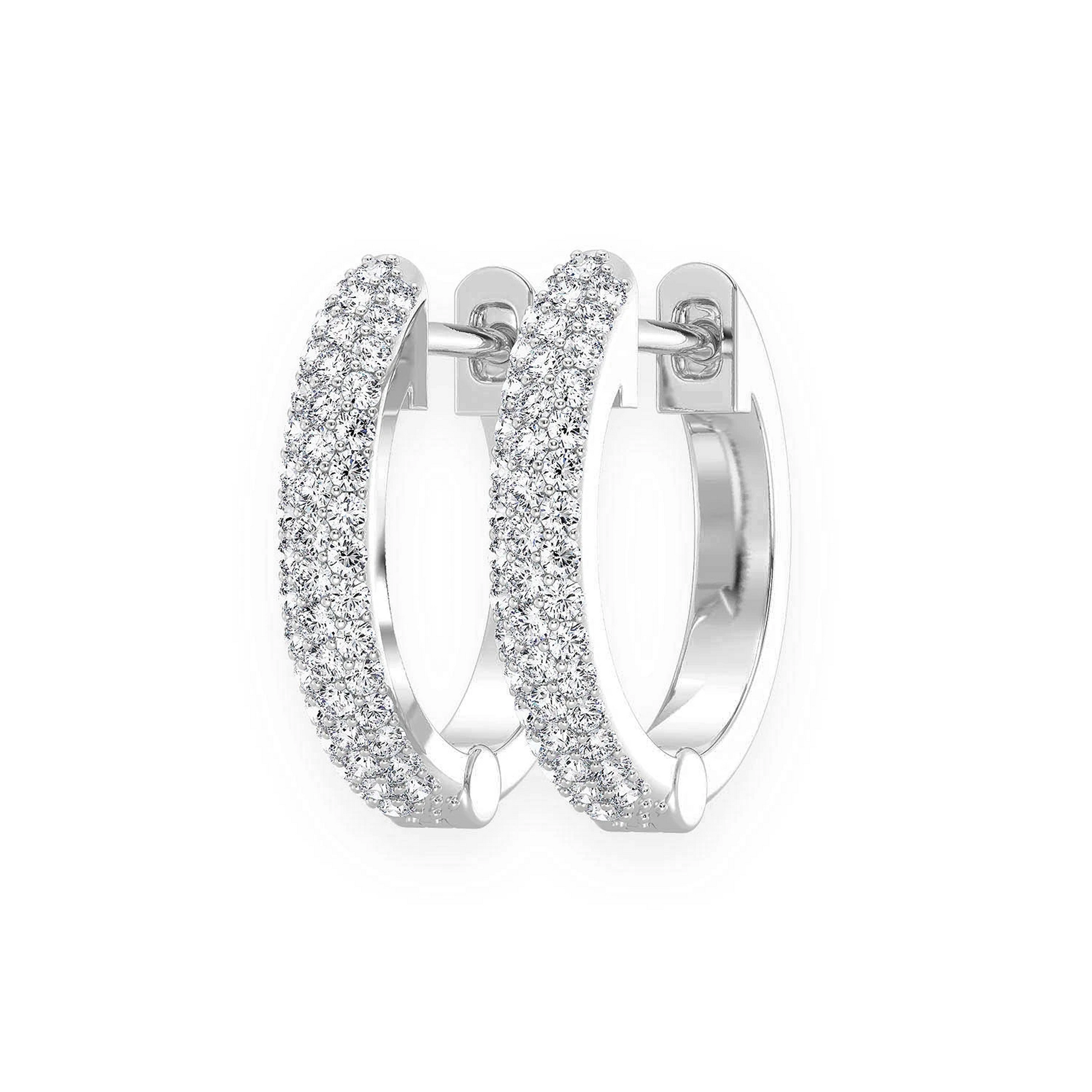 Bubble Row Diamond Huggies in 14K white gold, 0.20ctw, front view