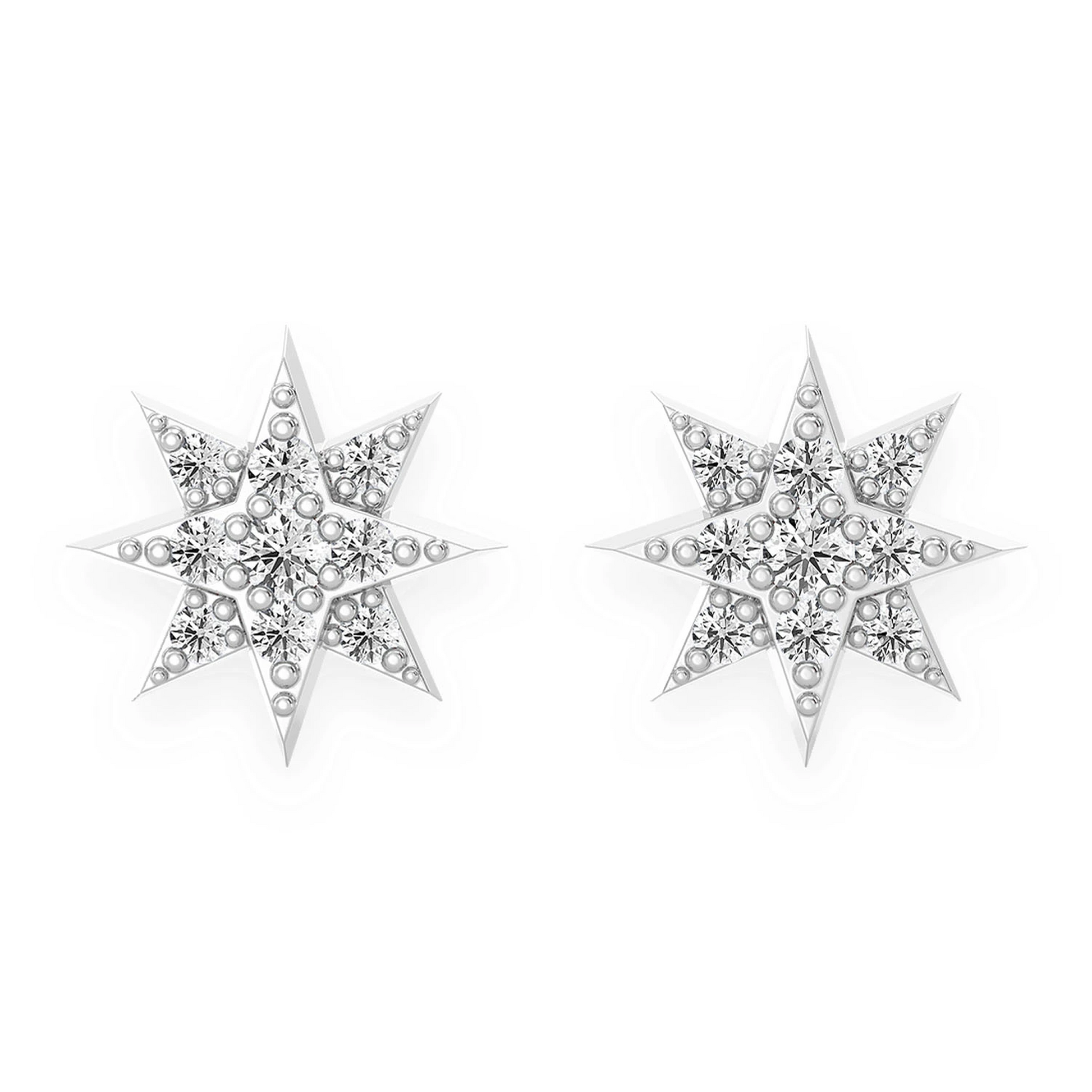 Eight Point Star Diamond Studs in 14K white gold, Accent, front view