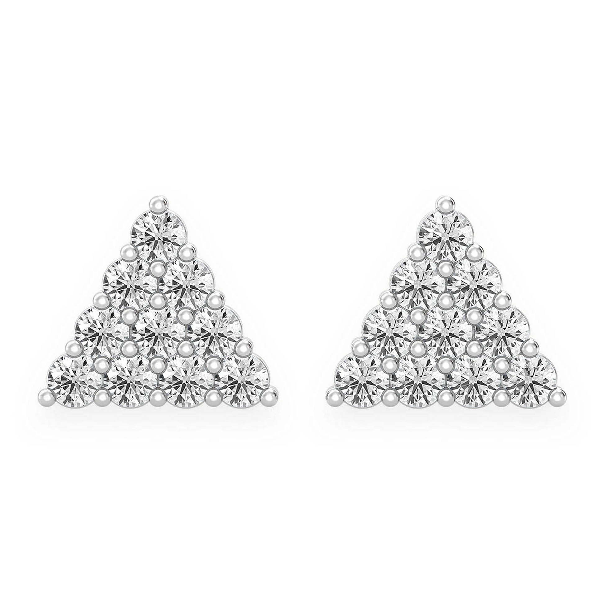 Triangle Diamond Studs in 14K white gold, Stacked Pavé, front view
