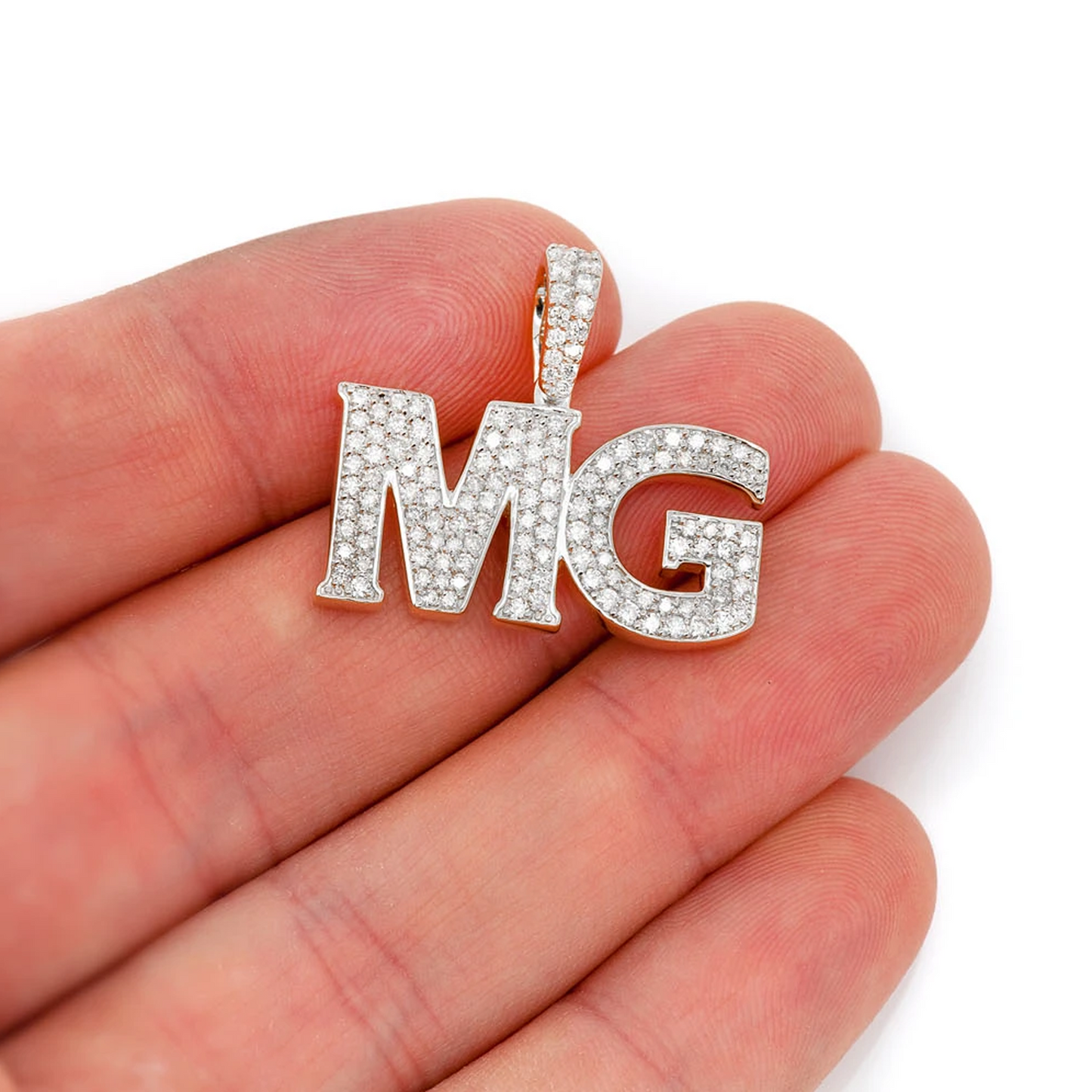 Heavy Serif Letter Pendant in 14K white gold, worn view