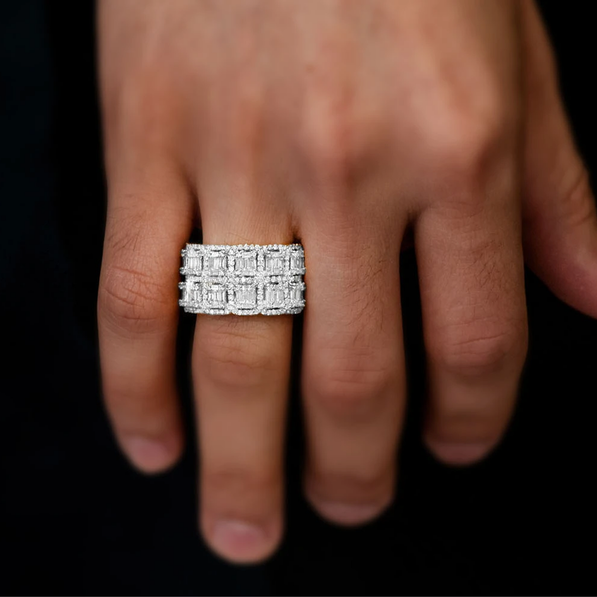 Baguette Border Diamond Ring in 14K white gold, worn view