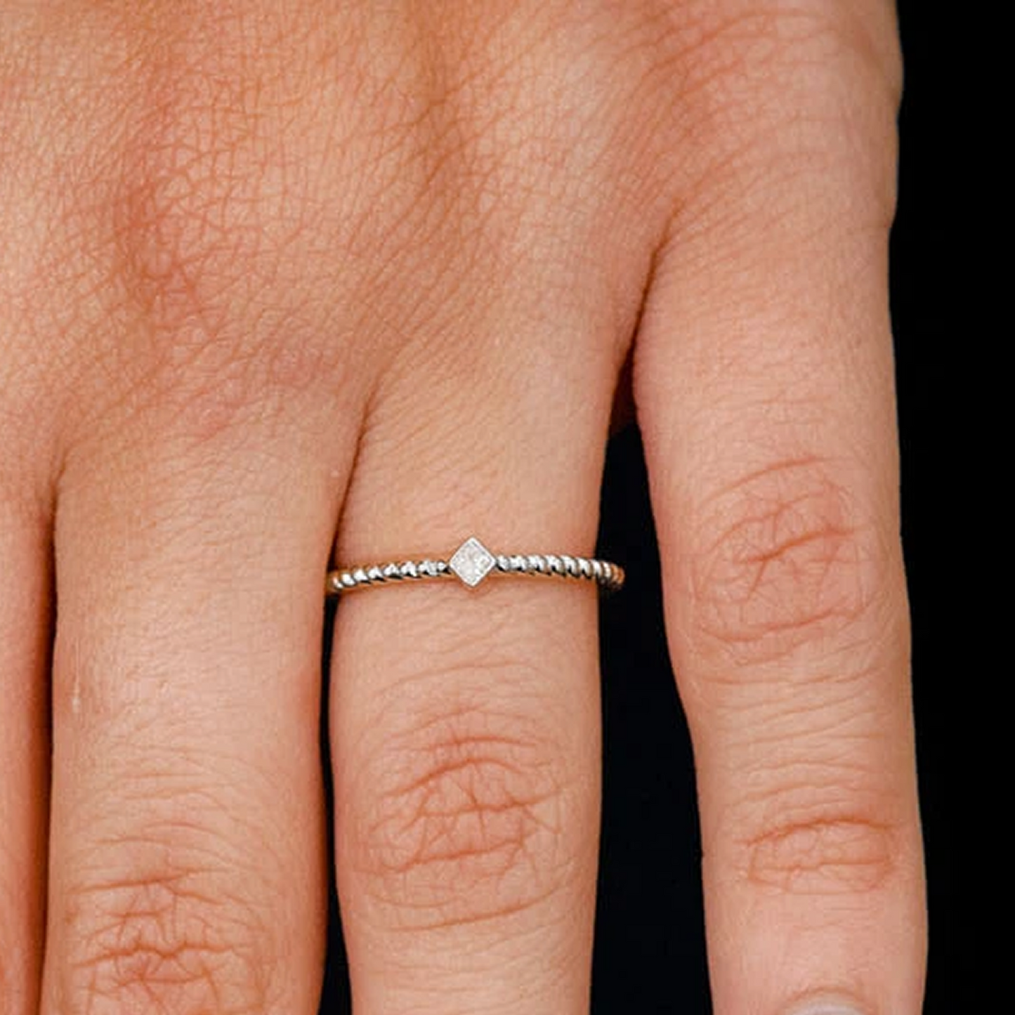 Princess Rope Bezel Diamond Ring in 14K white gold, worn view