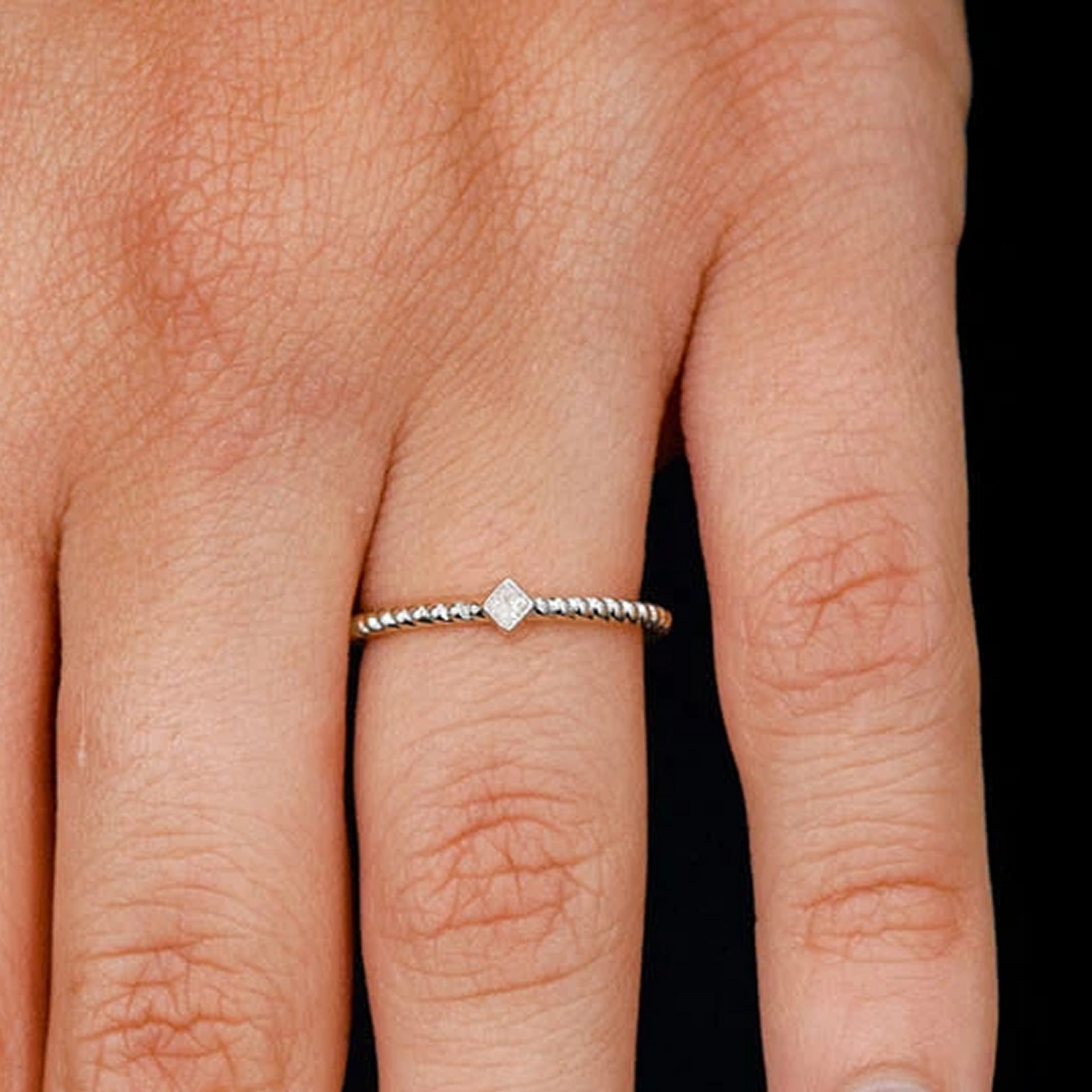 Princess Rope Bezel Diamond Ring in 14K white gold, worn view