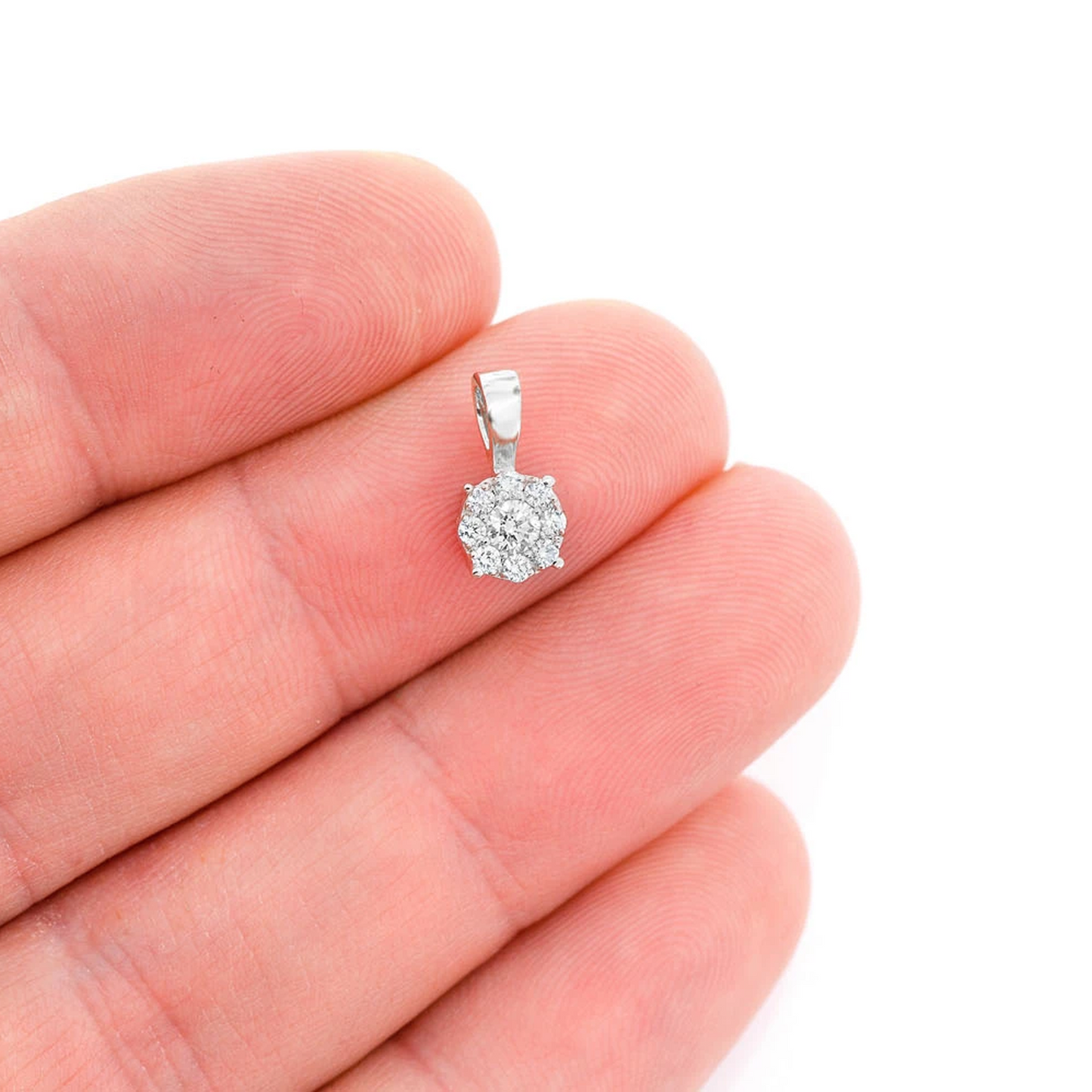 Mosaic Diamond Pendant in 14K white gold, Signature | 0.25ctw, worn view