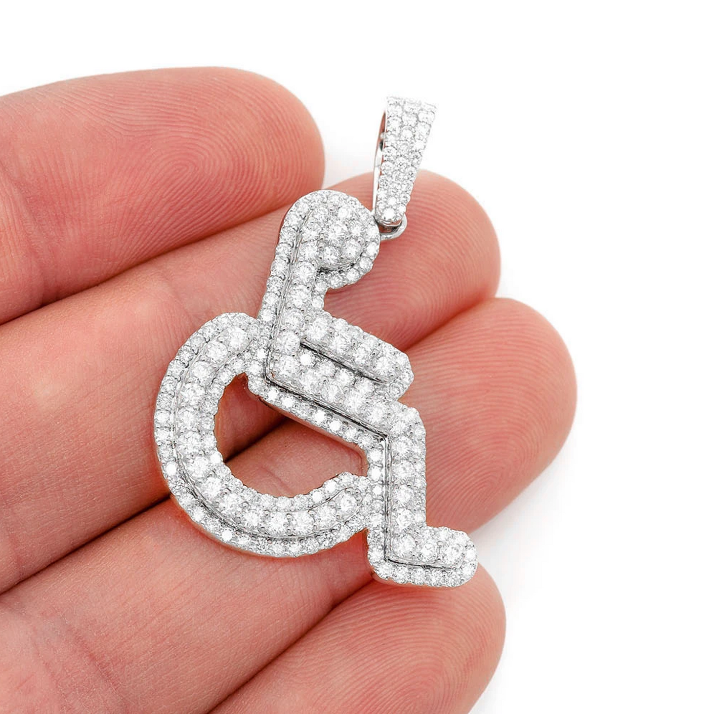 Wheelchair Diamond Pendant in 14K white gold, Statement | 2.60ctw, worn view