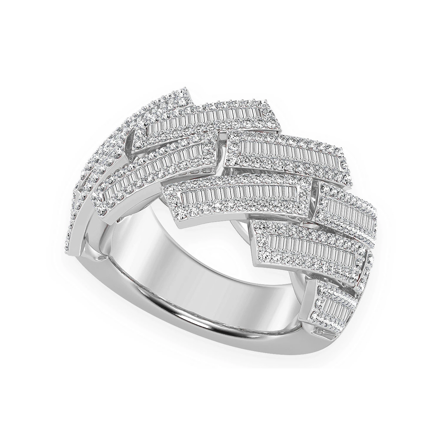 Serrated Baguette Cuban Ring in 14K white gold, angled view