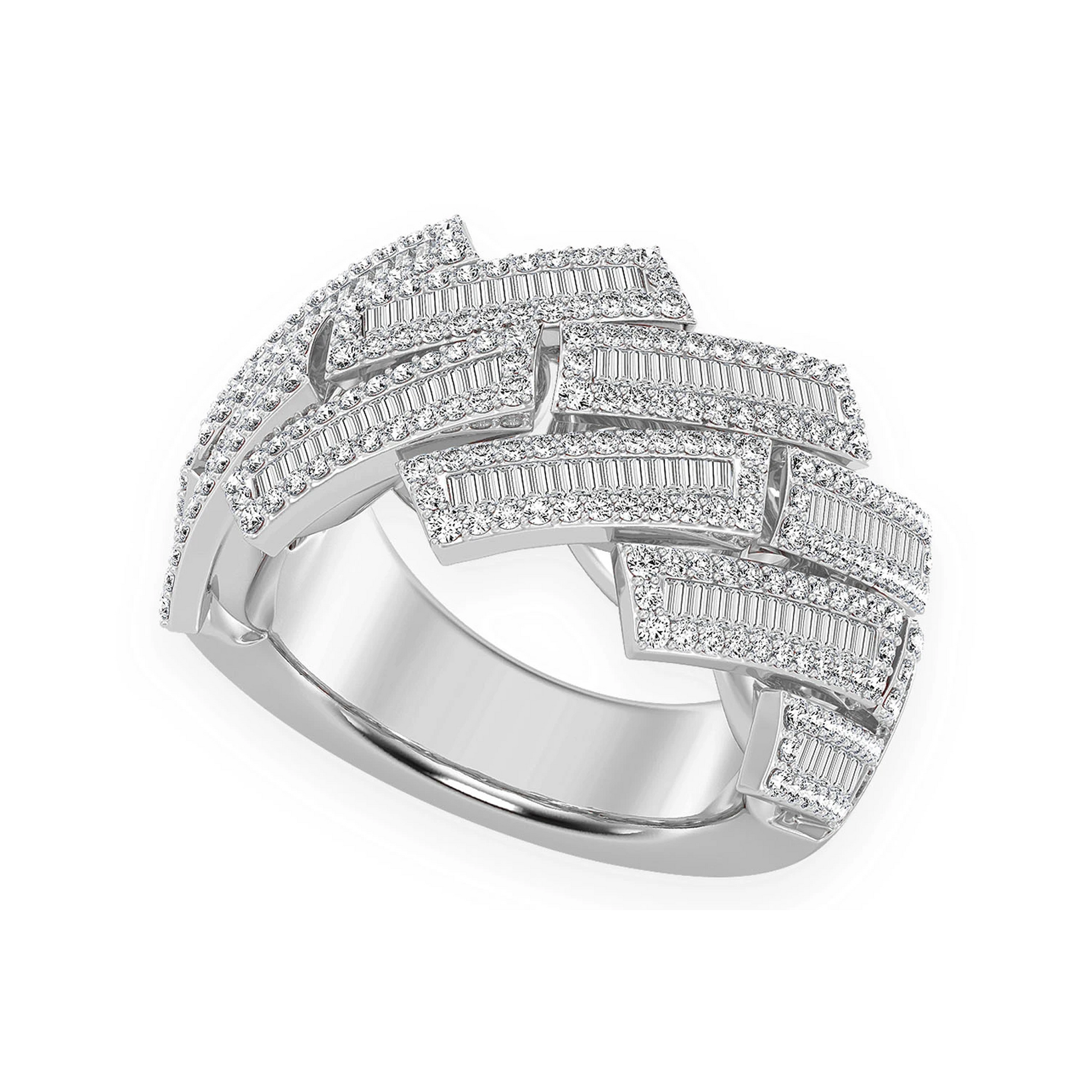 Serrated Baguette Cuban Ring in 14K white gold, angled view